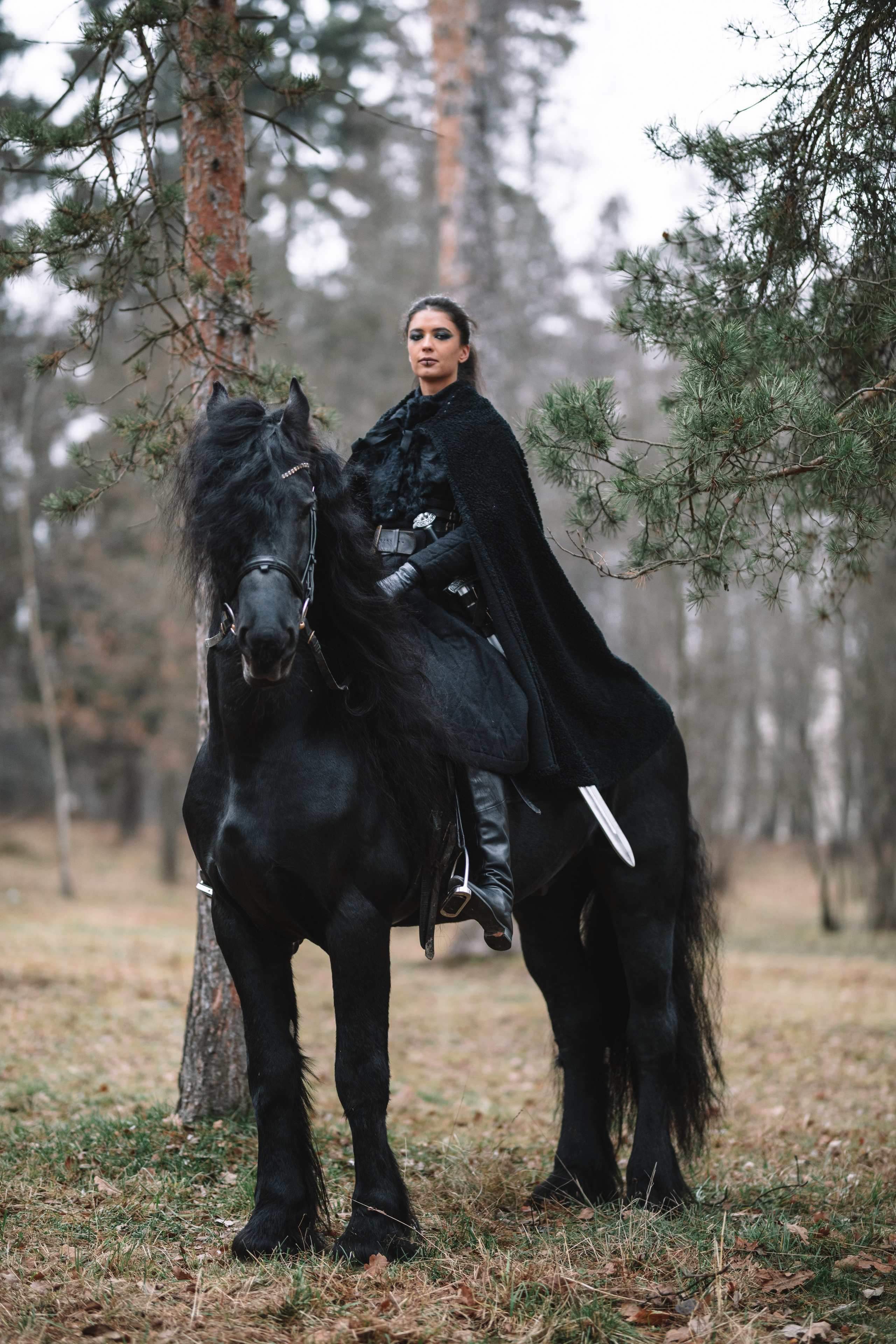 Наташа с фризом в костюме викинга. Фотосессии с лошадьми