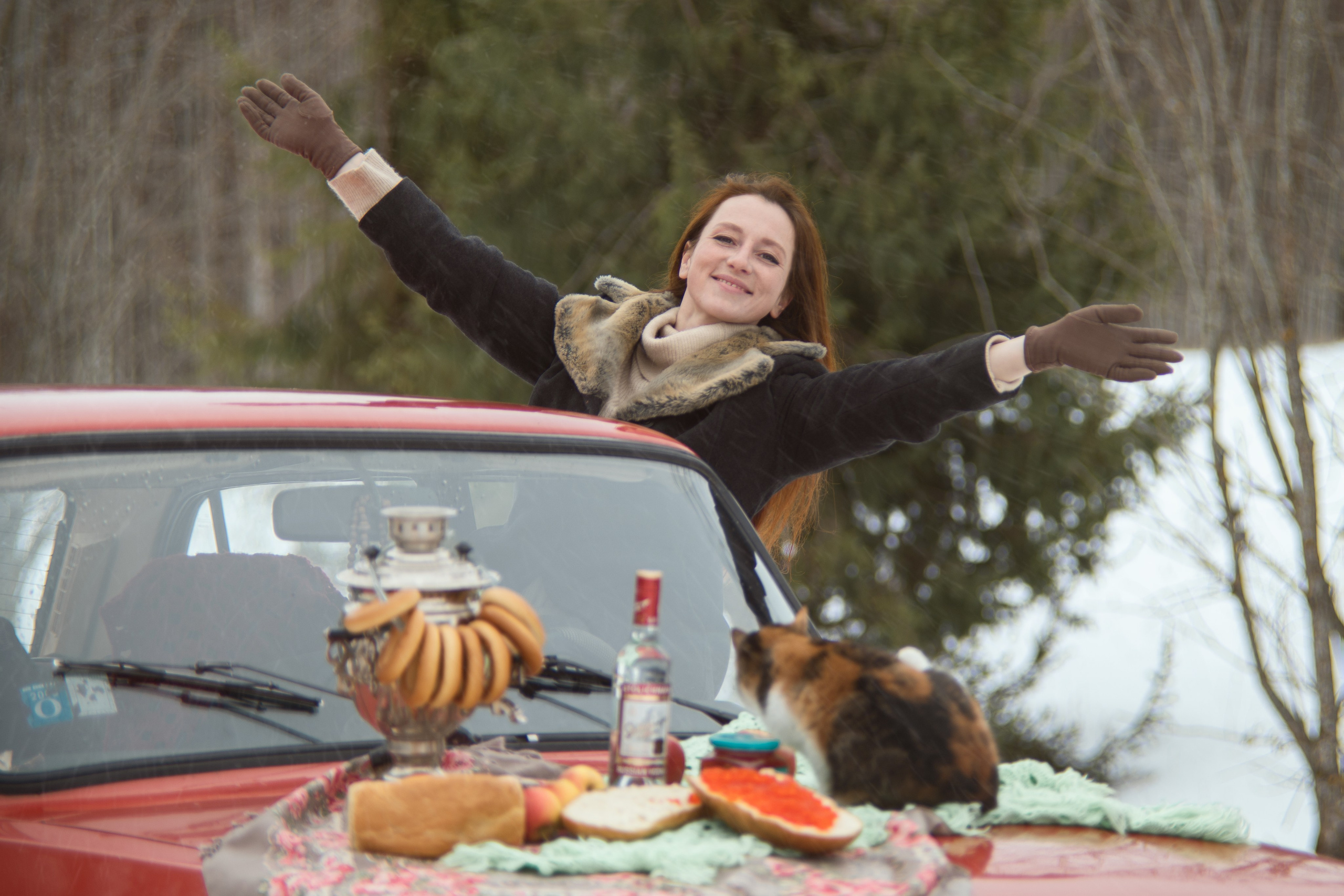 Анастасия и ее красный жигуль. Творческий фотограф Вологда