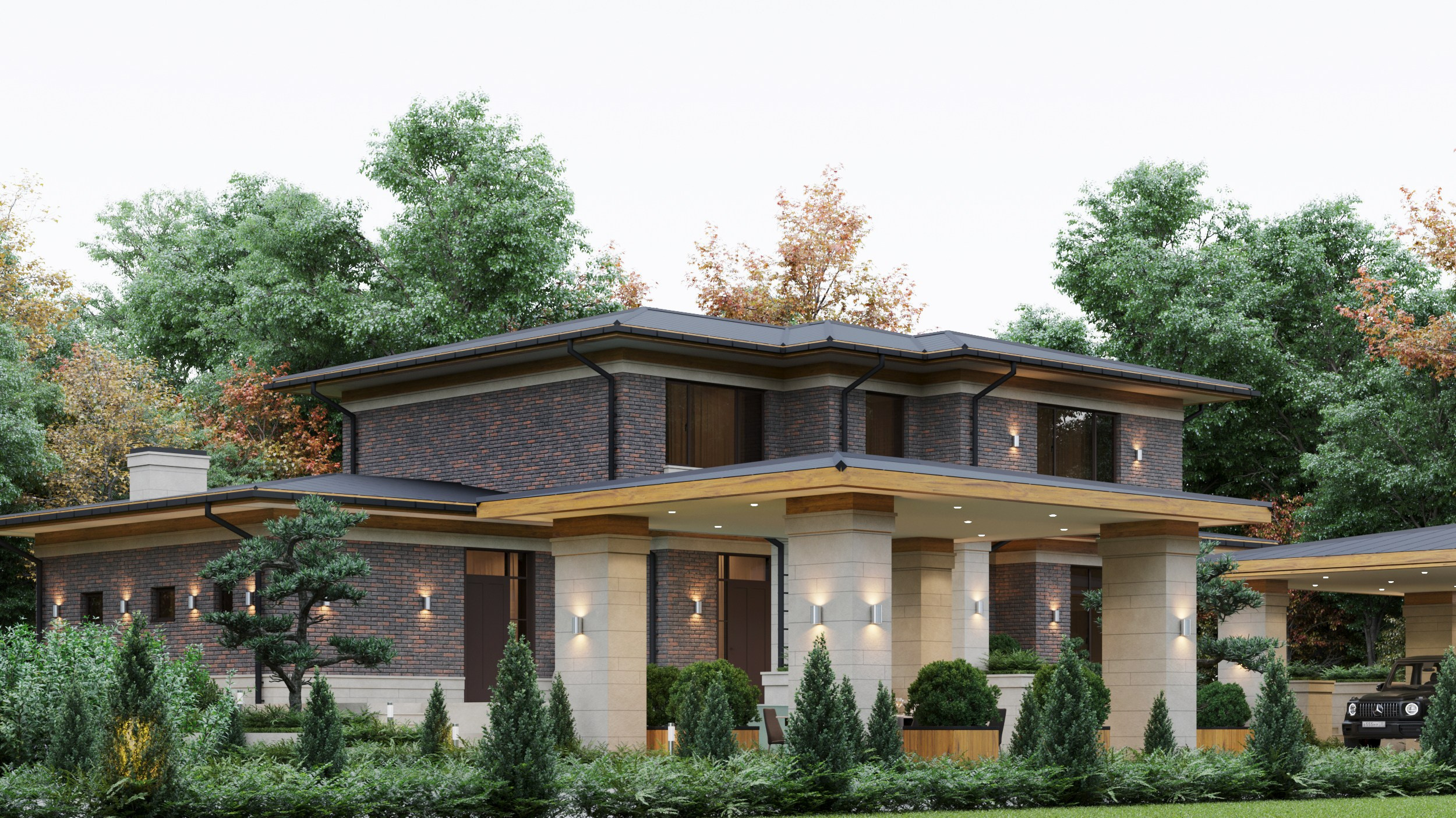 Классика Фрэнка Ллойда Райта без отхождений, комфортный и удобный дом площадью 297 кв.м в Анапском районе недалеко от моря. Архитектор Вера Каракезиди