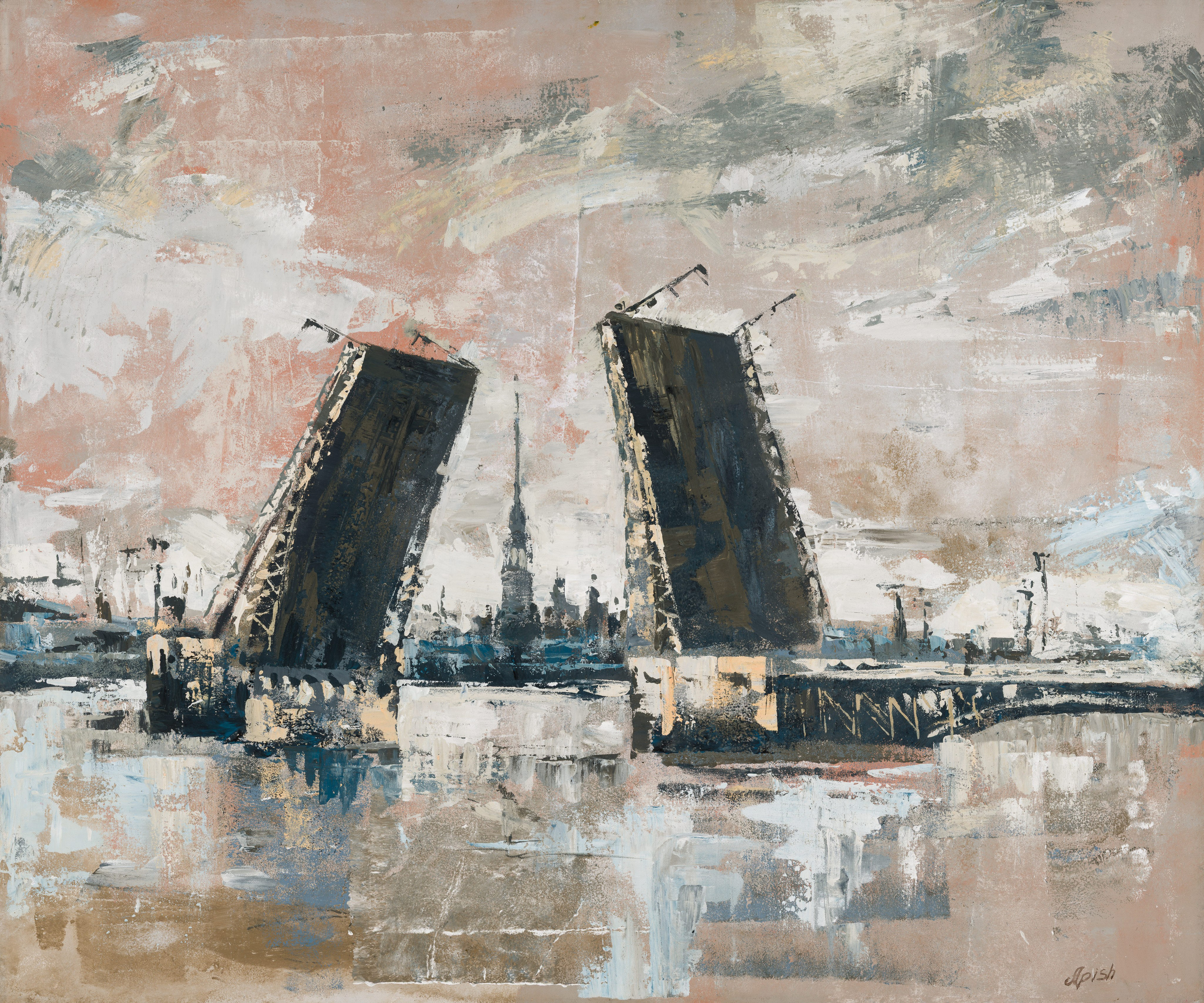 «Разводные мосты. Питер» - художник Алексей Апиш (холст, акрил, 100x120 см, 2018)