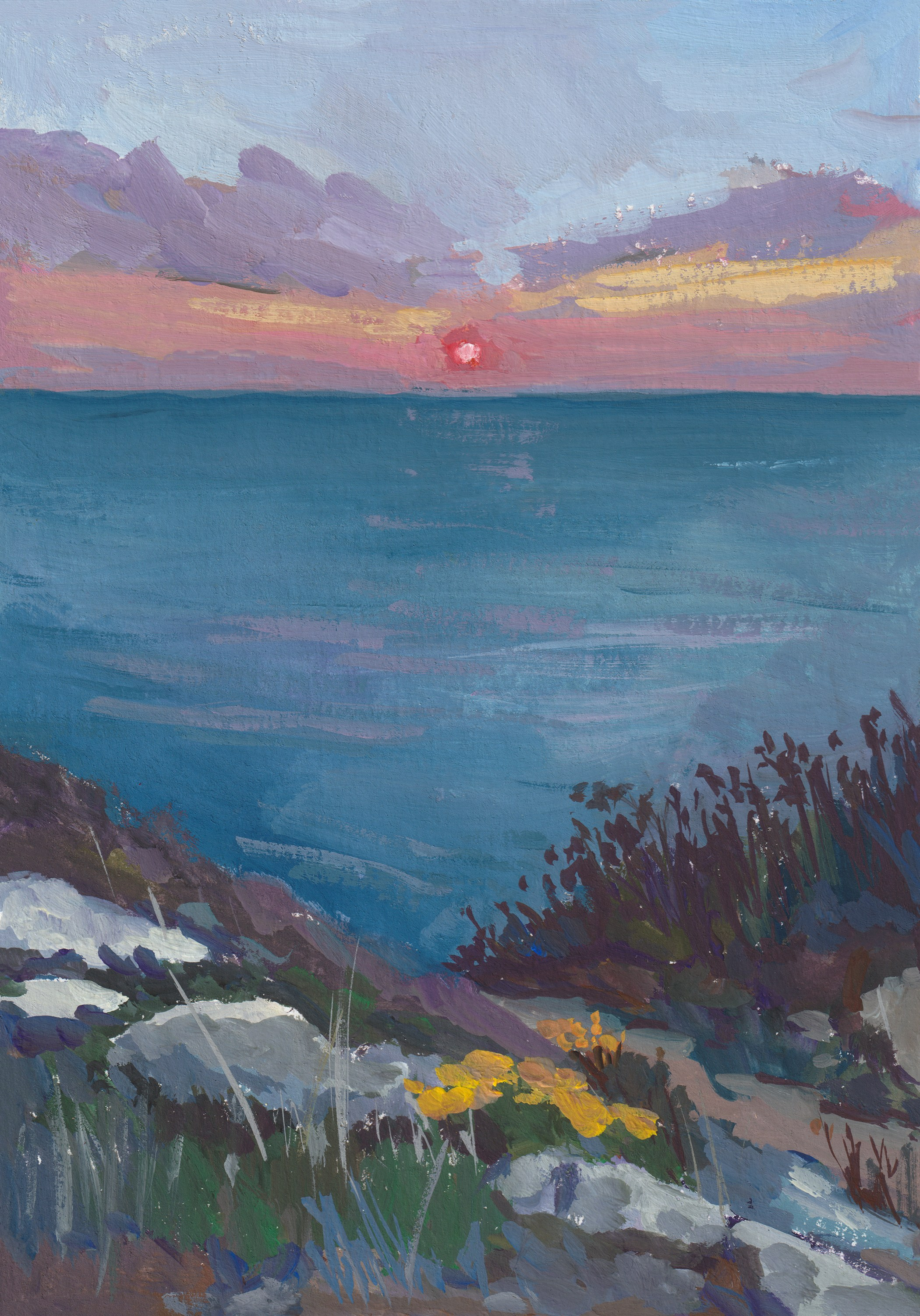 "Розовый закат" бумага, гуашь 21х15см, 2024