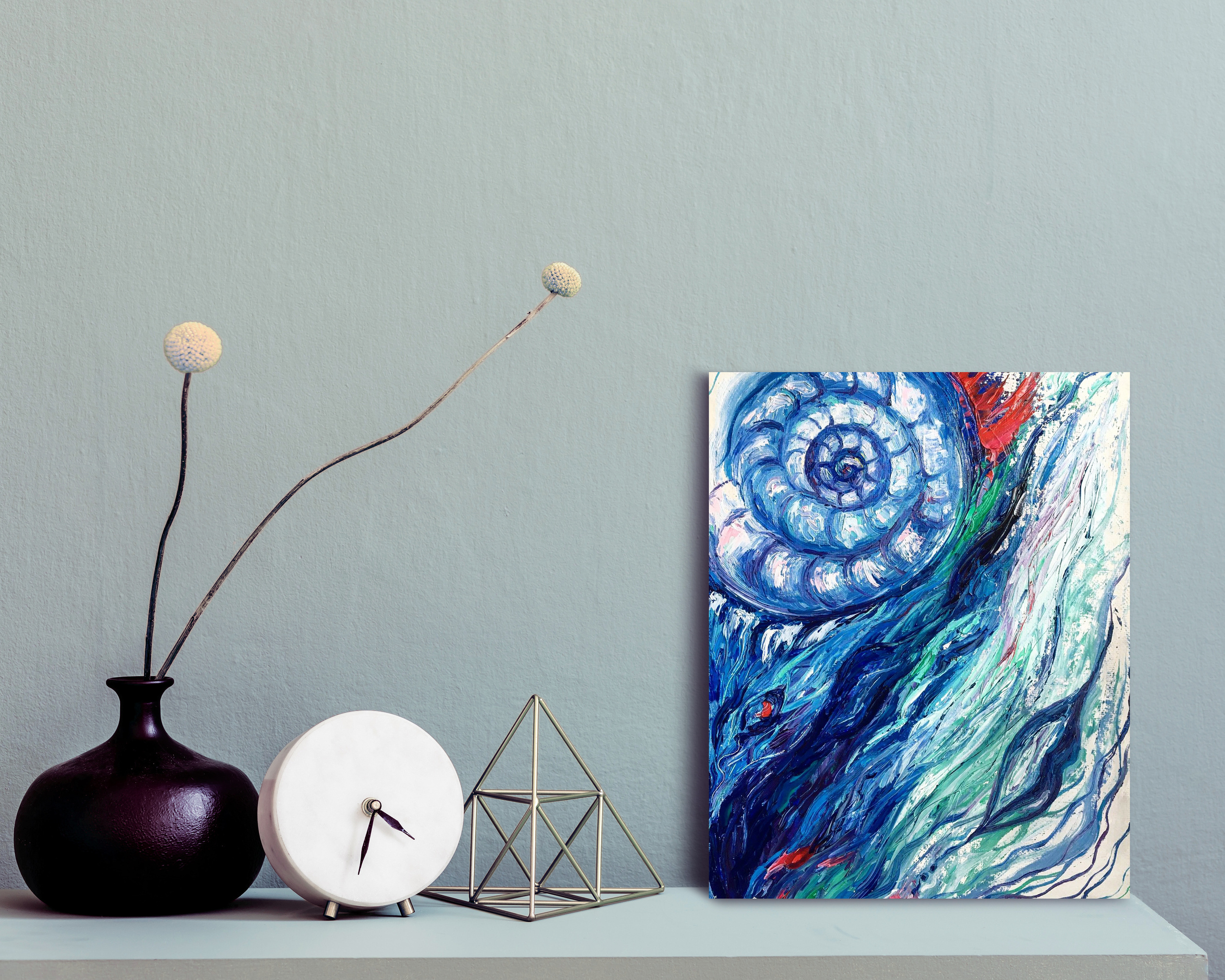 Картина маслом в интерьере абстракция ракушка разговор 