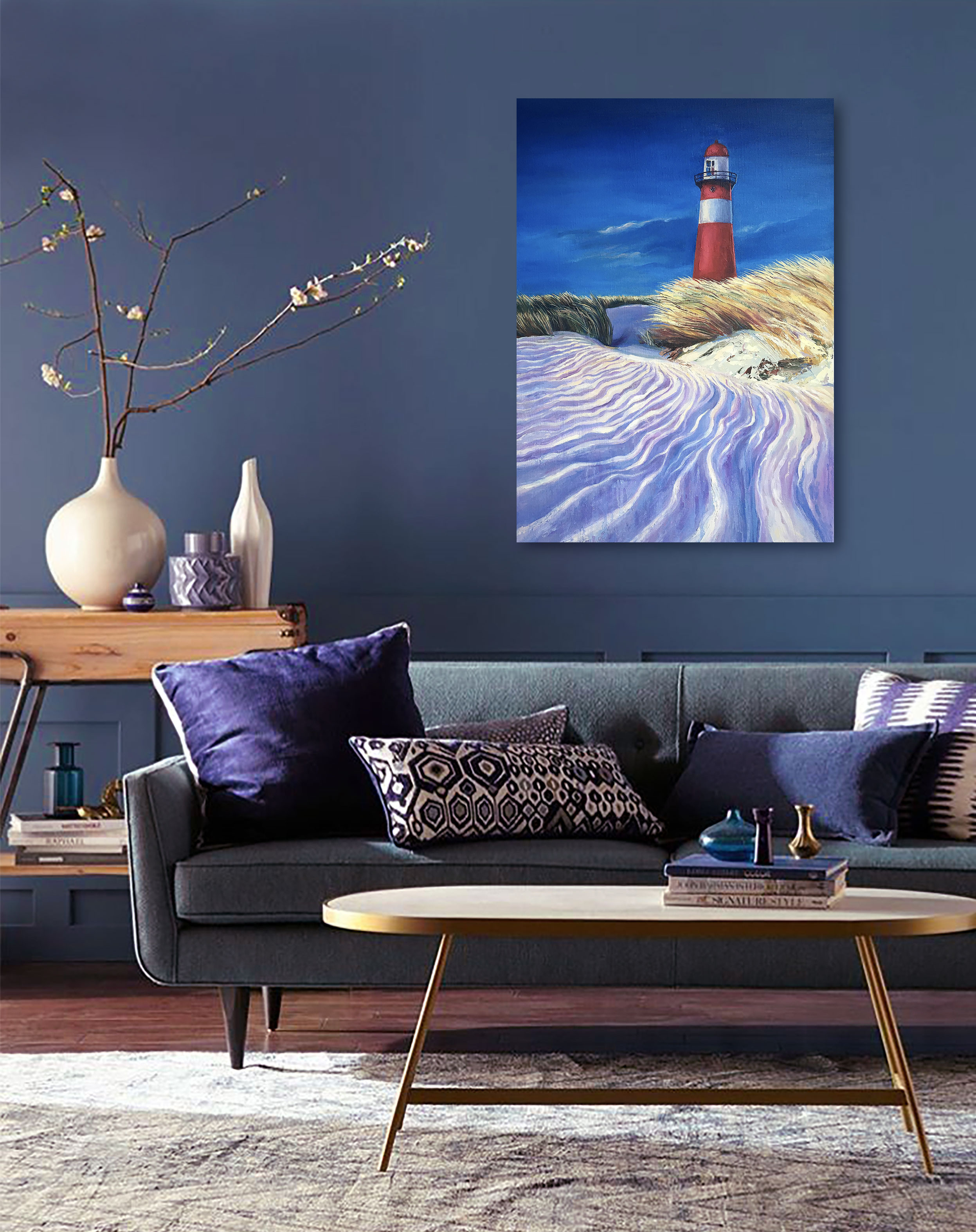 Картина маслом натюрморт в интерьере маяк природа