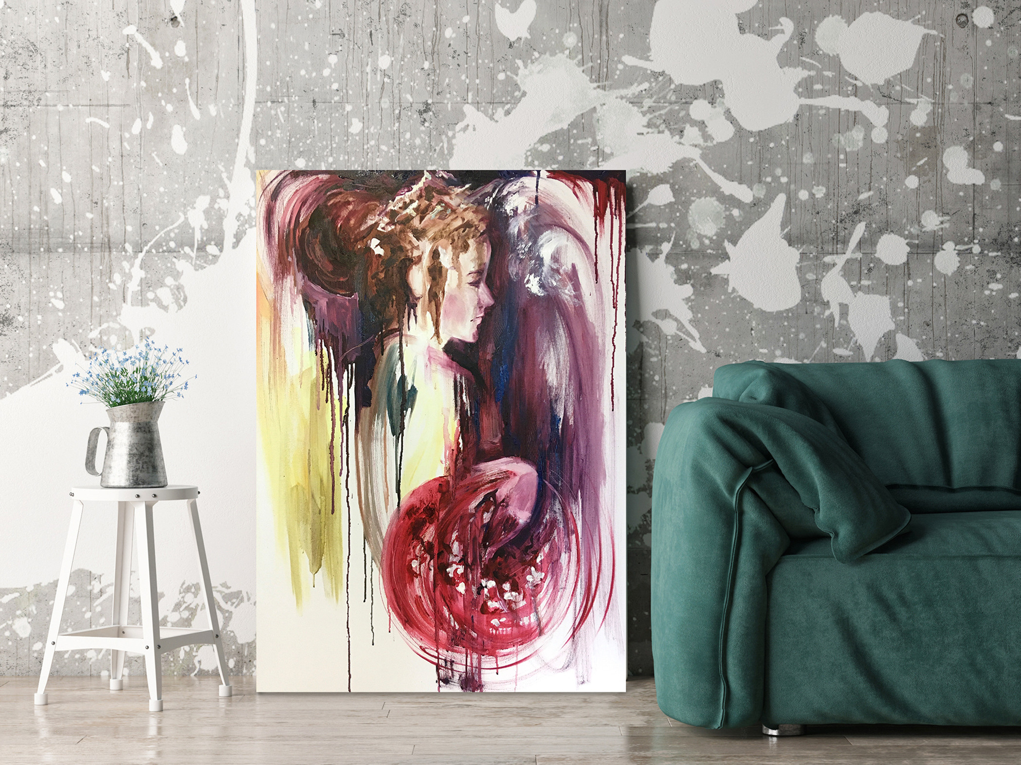Картина маслом в интерьере абстракция стихия девушка