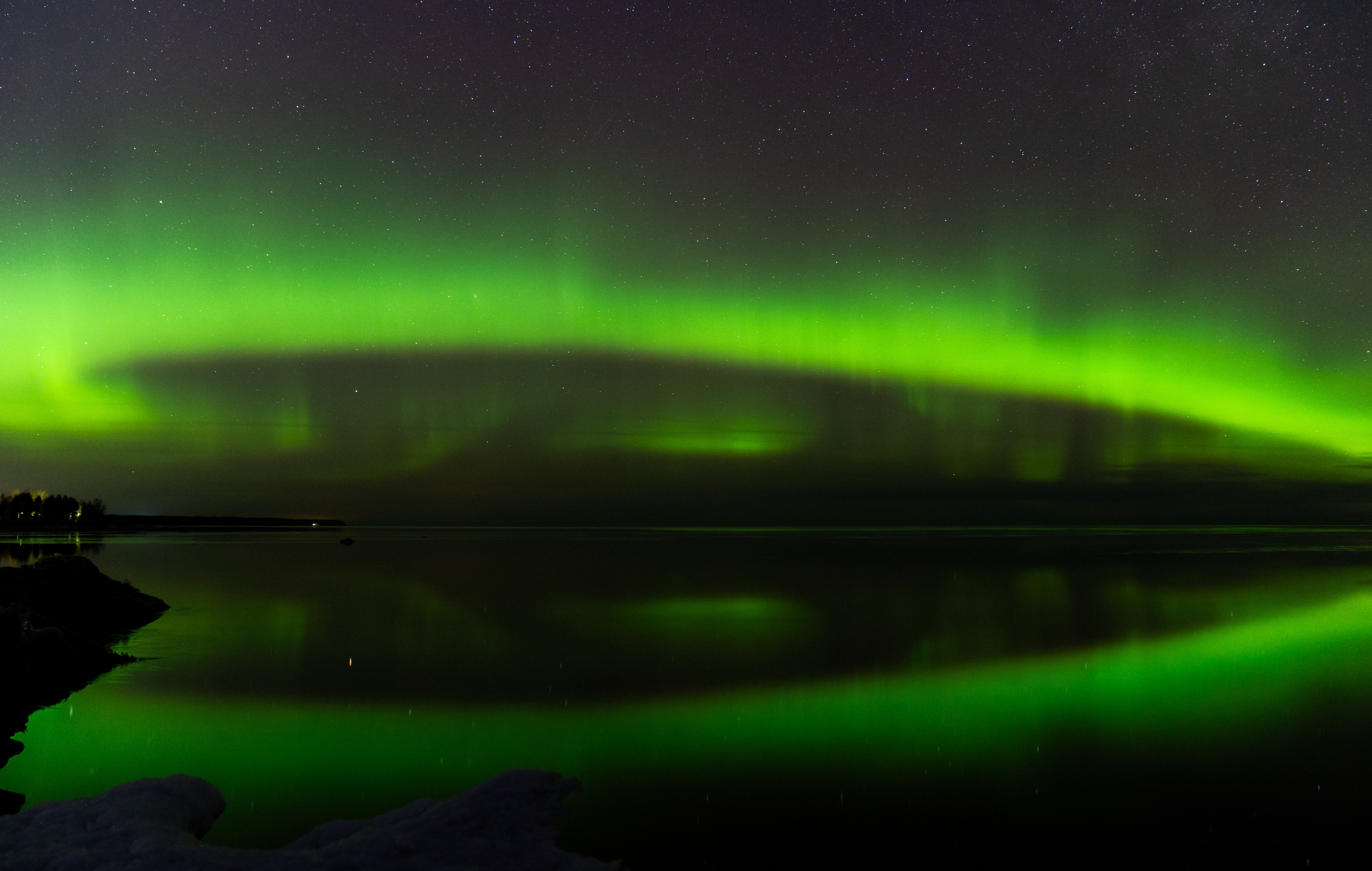 Северное сияние, северное сияние на Ладожском озере, северное сияние в Ленинградской области, пейзажи Ладожского озера, пейзажи Ладоги, ночной пейзаж