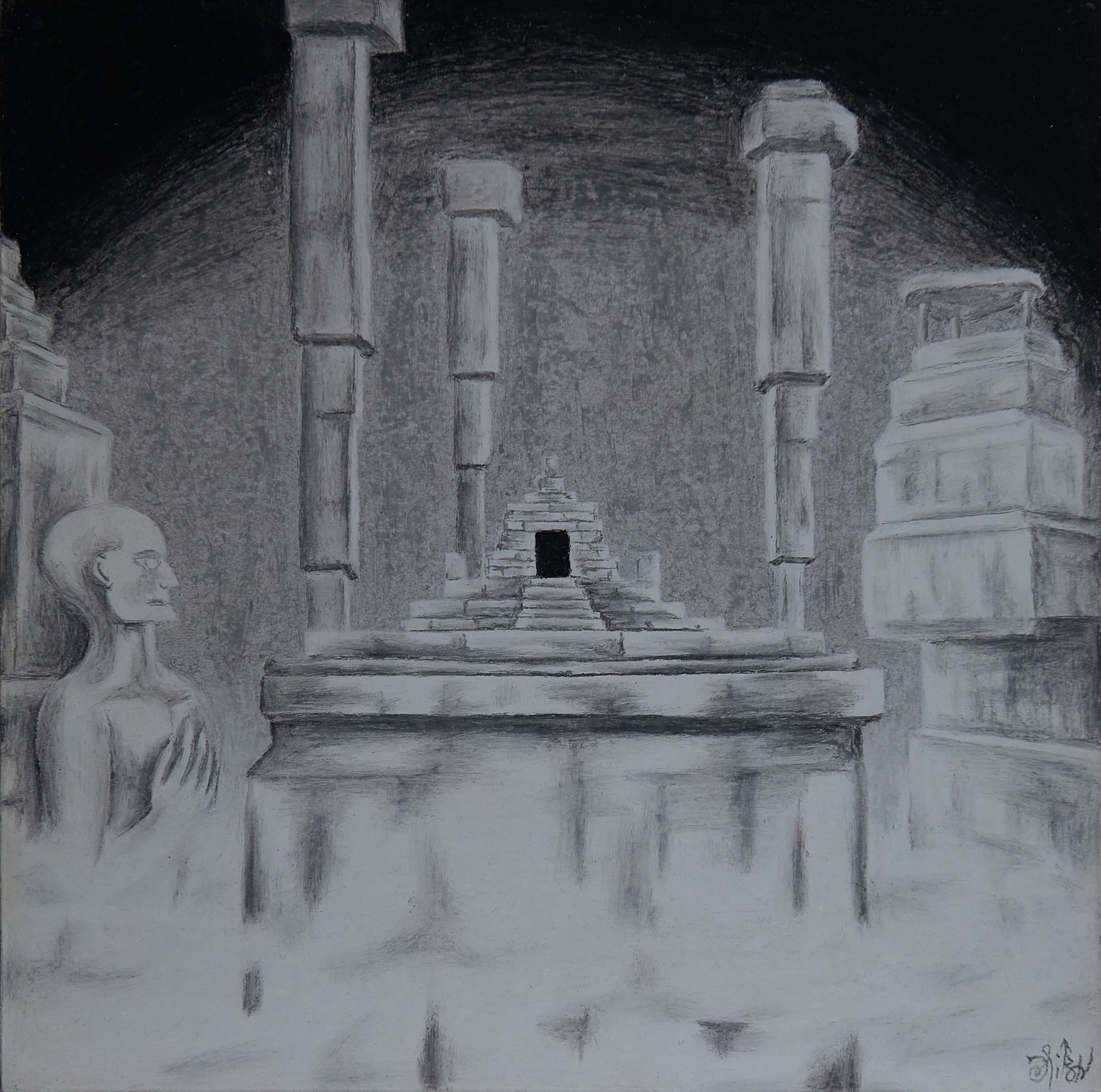 Храмы Над Облаками. Они хранят мудрость, они несут сосредоточение энергий в квазивеществе ноосферы чистого разума. Их простота и строгость форм скрывают подвижную многомерность. Их множественность разноструктурных частотных резонаторов соплетается в единую целостную гармонию, пронизывающую пространство самоосознавания утверждением. Является истиной индивидуальной сутью Единого Миротворения, сорезанирующей с остальными индивидуальными сутями, каждая из которых Многомерный Храм Полноты, не содержащей лишнего. Год создания: 2006 г.