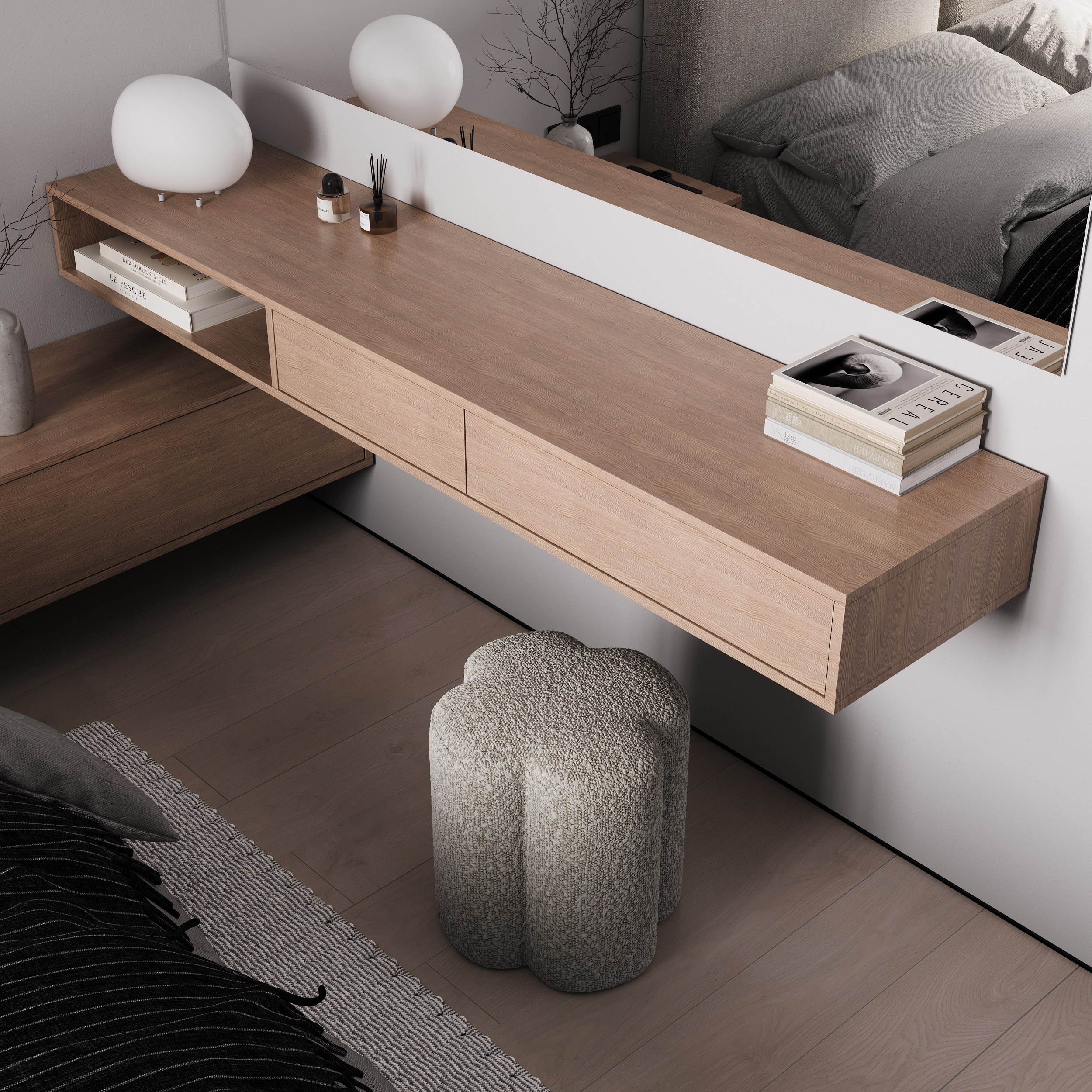 Спальня в небольшой квартире.Санкт-Петербург. Lesh студия дизайна. Евгений Пырков — 3d визуализатор интерьеров и экстерьеров России