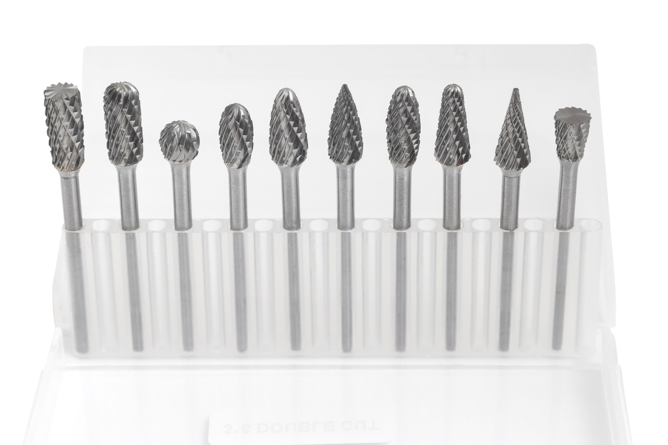 набор роторных напильников в белой коробке, предметная съёмка