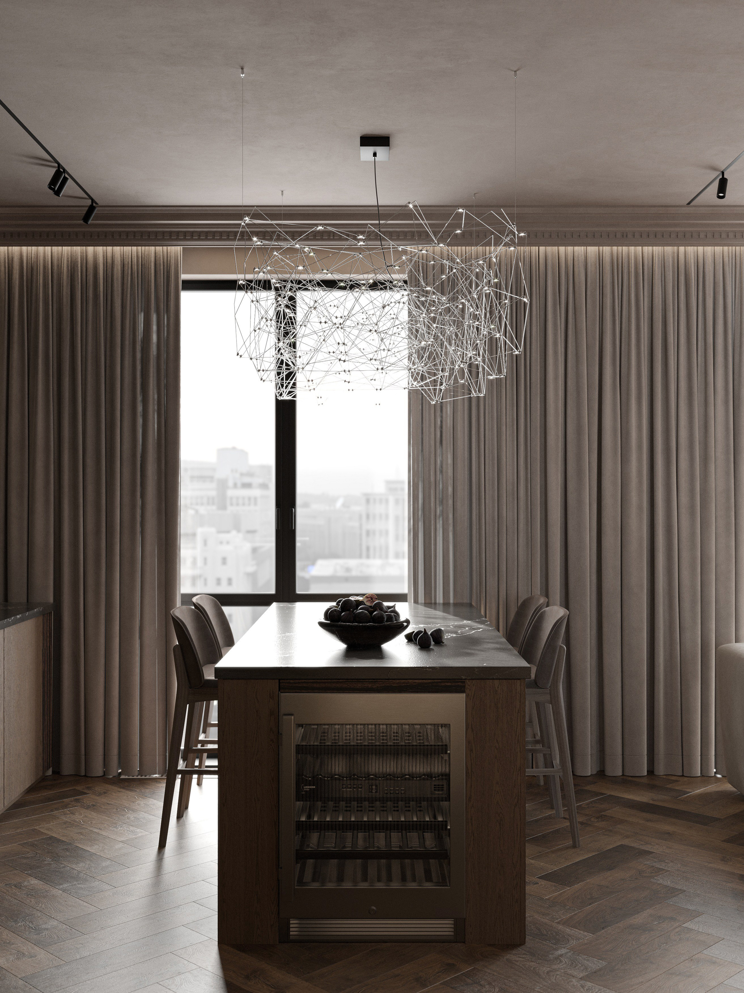 Гостиная 35 м² ЖК Павелецкая Сити. Ксения. 3D‑визуализатор