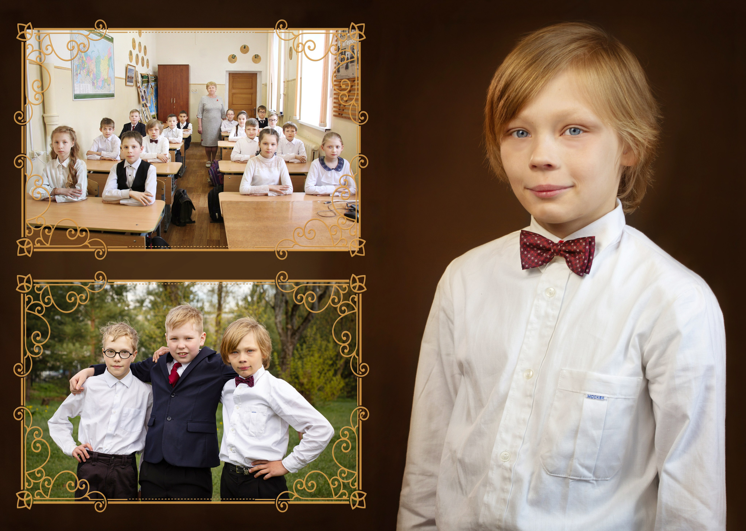Фотокнига выпускной 4 класс. Твердая фотообложка. Страницы из картона с глянцевой ламинацией. От трёх разворотов. Фотограф в Москве Юлия Карпова