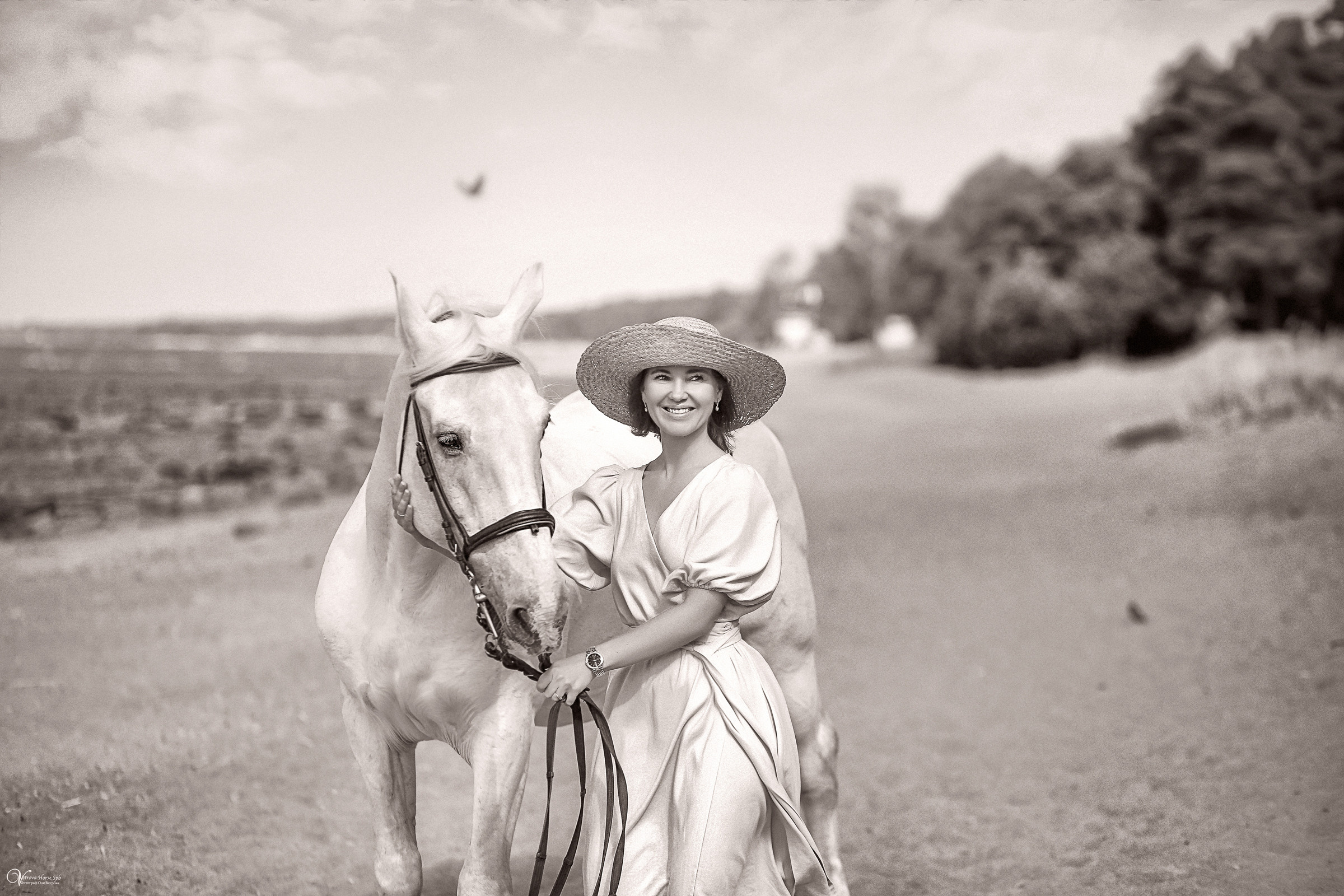 Фотосессия с белым конем на заливе. Фотограф женский и мужской портрет Санкт-Петербург