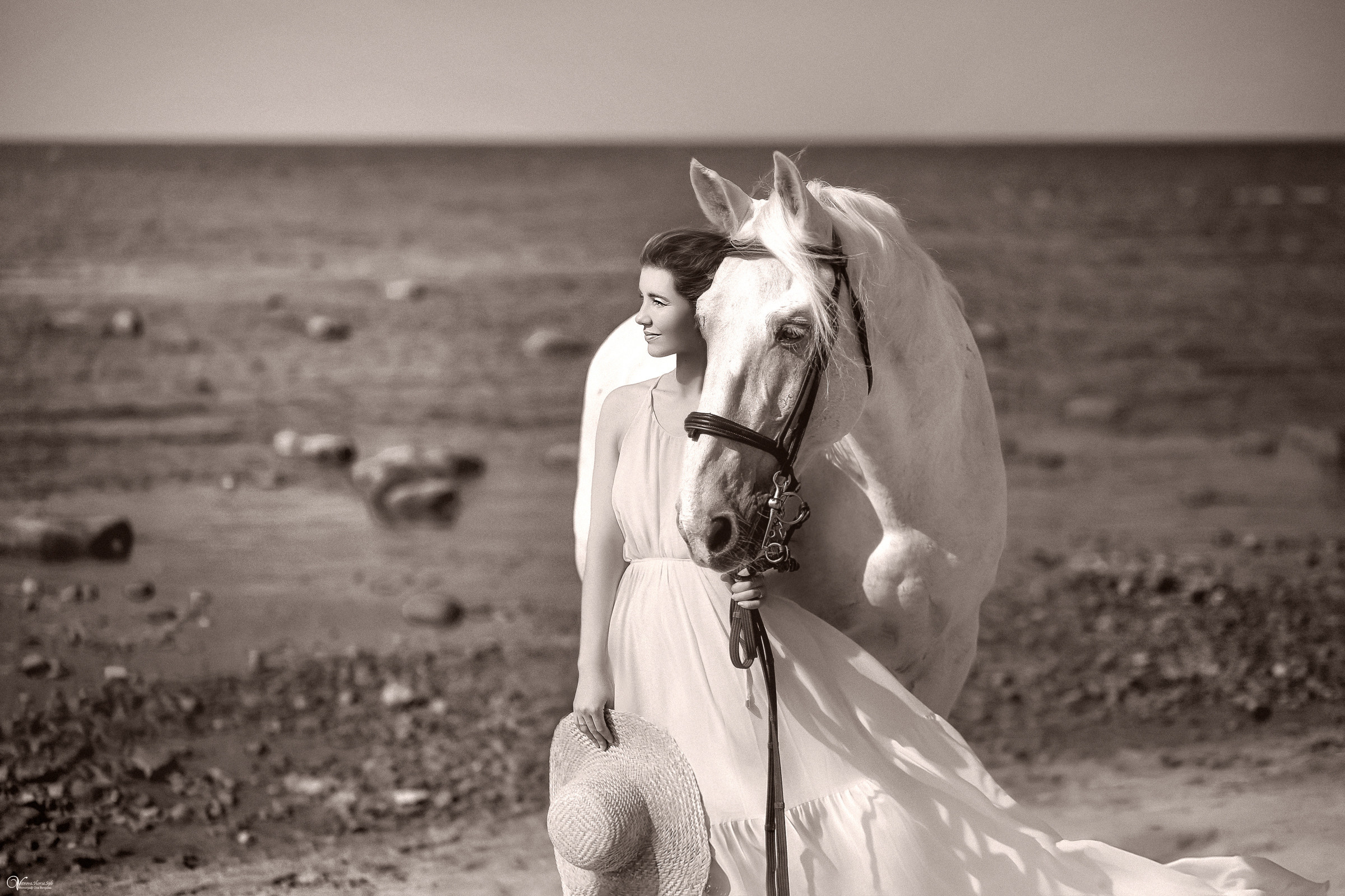 Фотосессия с белым конем в Санкт-Петербурге. Фотограф женский и мужской портрет Санкт-Петербург