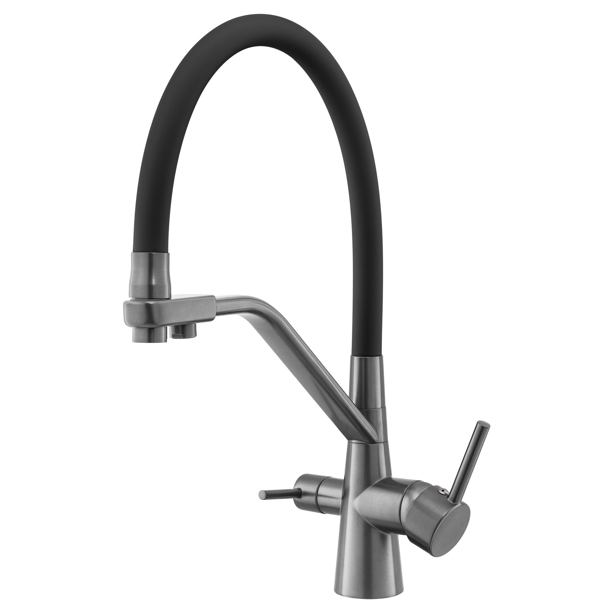 Смеситель для кухни с гибким изливом оружейная сталь