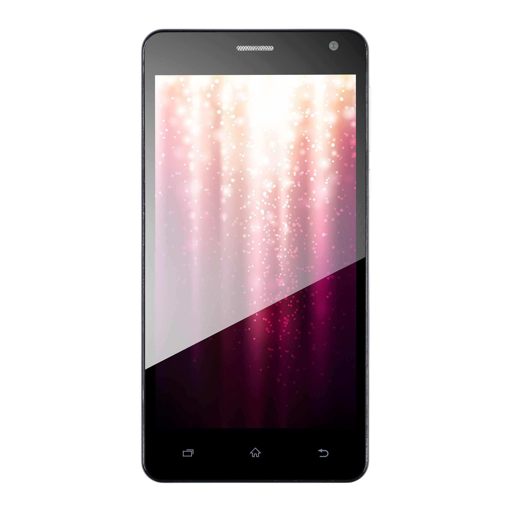 Смартфон чёрного цвета на белом фоне.