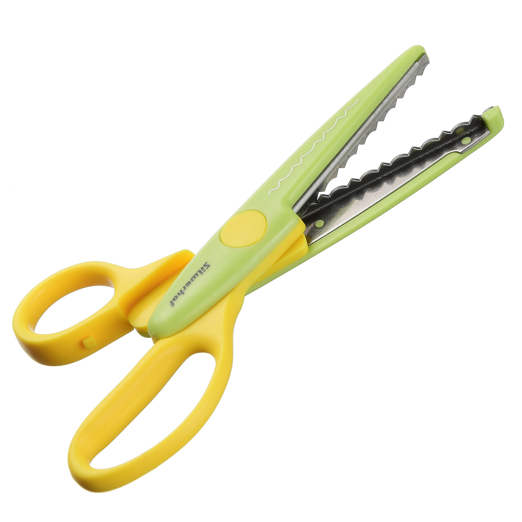 зеленые ножницы с желтыми ручками