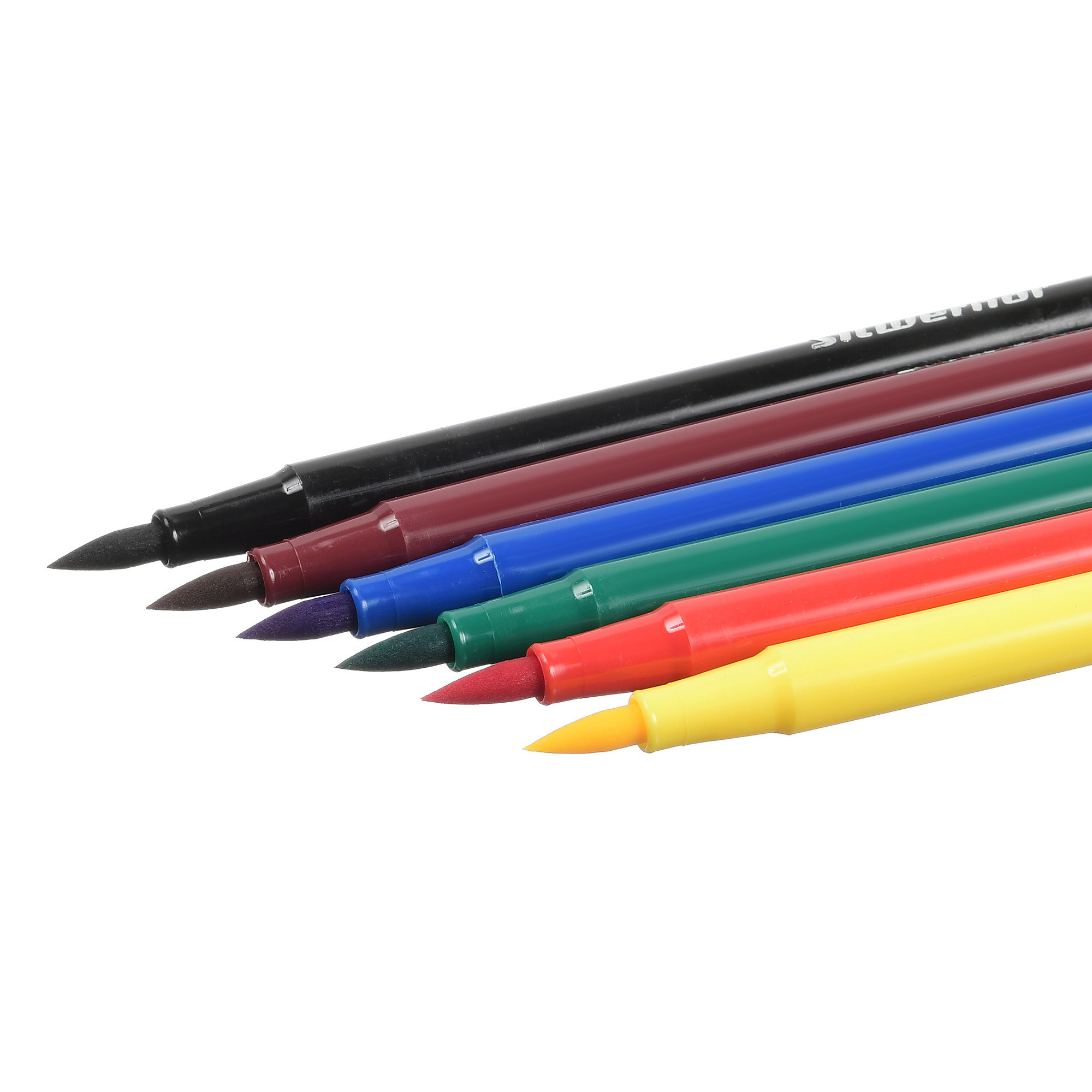 шесть фломастеров разных цветов в открытом виде