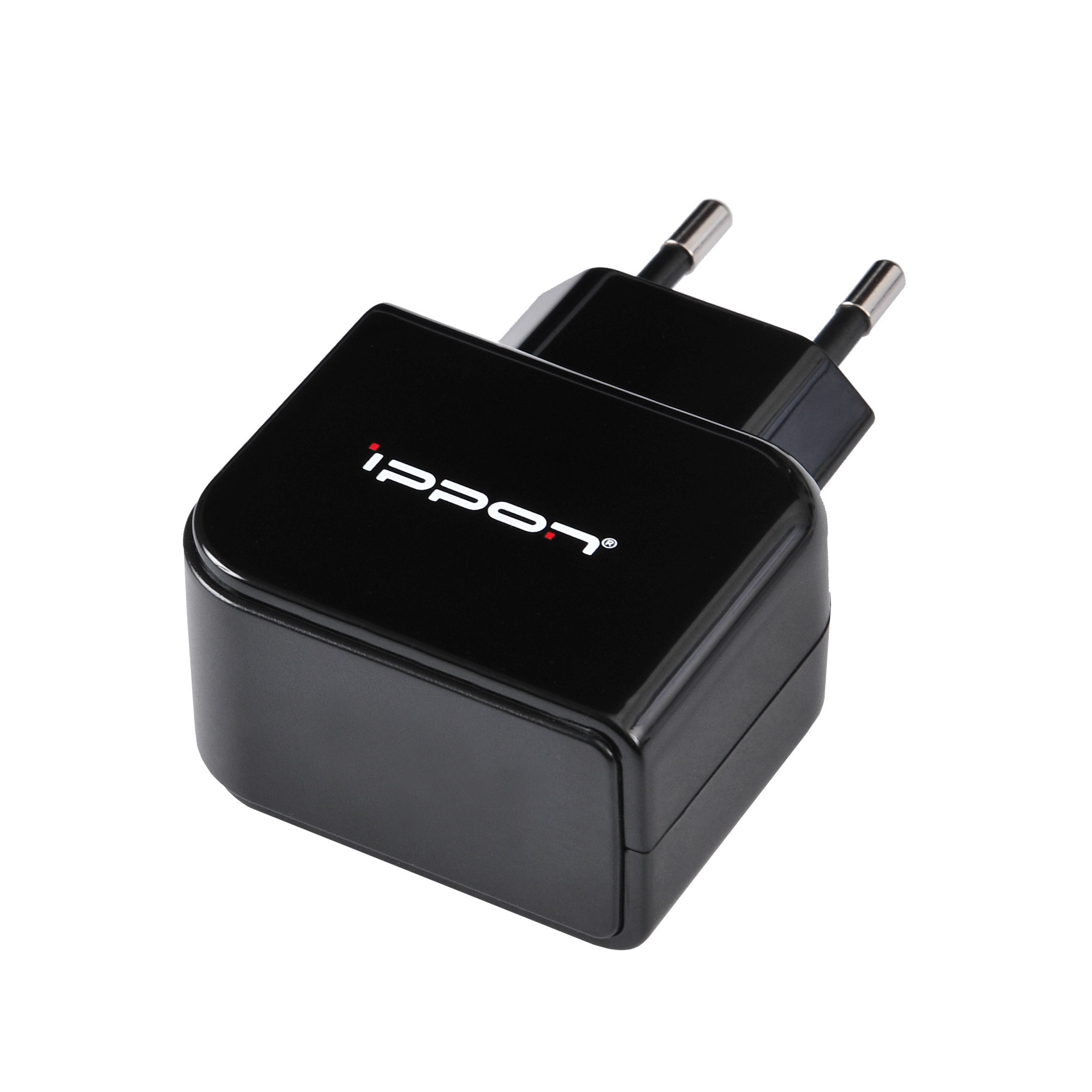 Зарядка сетевая чёрная на белом фоне.