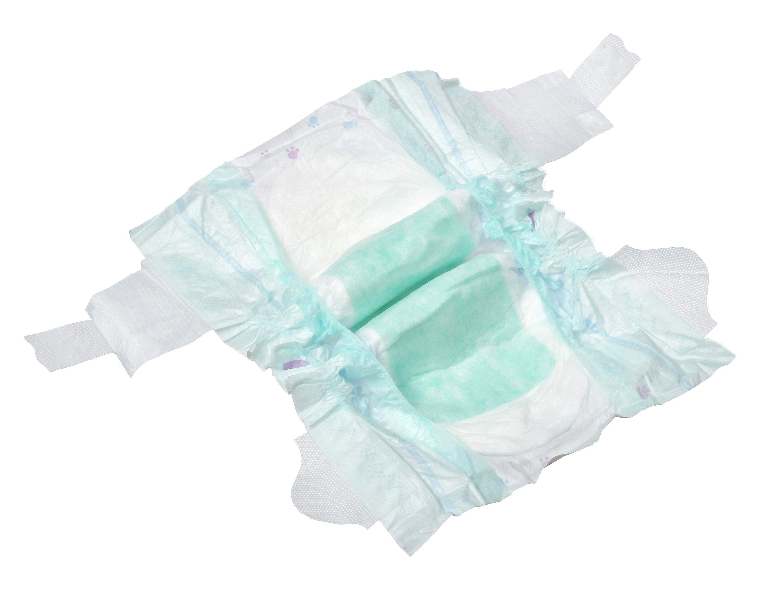 Памперс подгузник в разложенном виде на белом фоне.