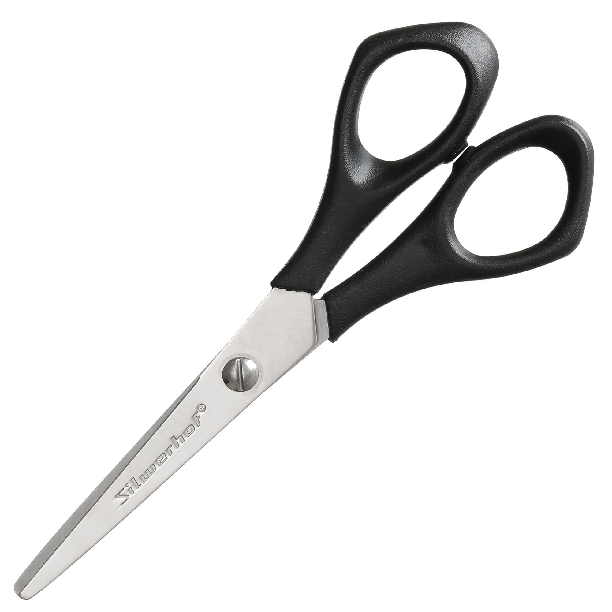 ножницы с металлическими лезвиями и черными ручками