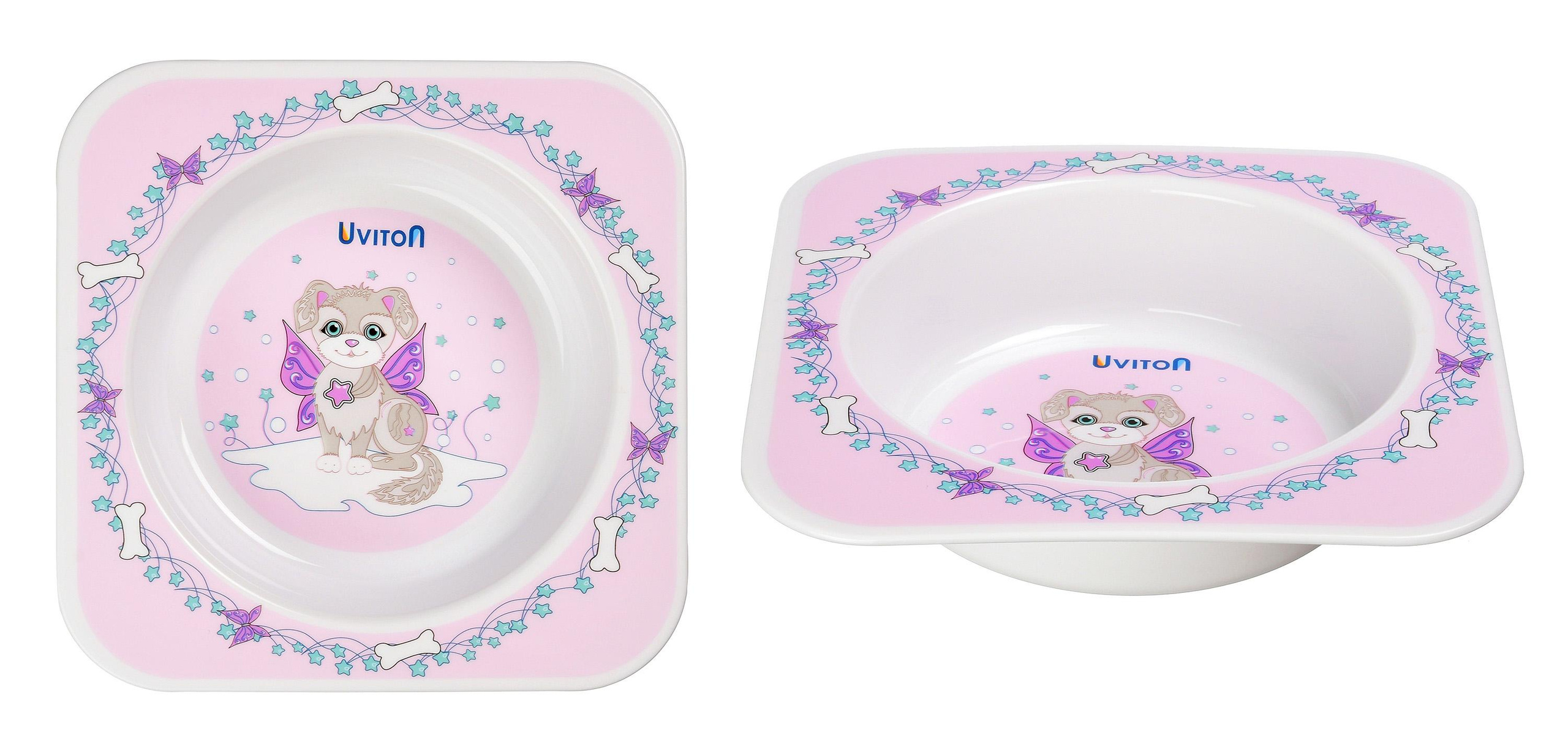 Детская розовая тарелка с котёнком. 