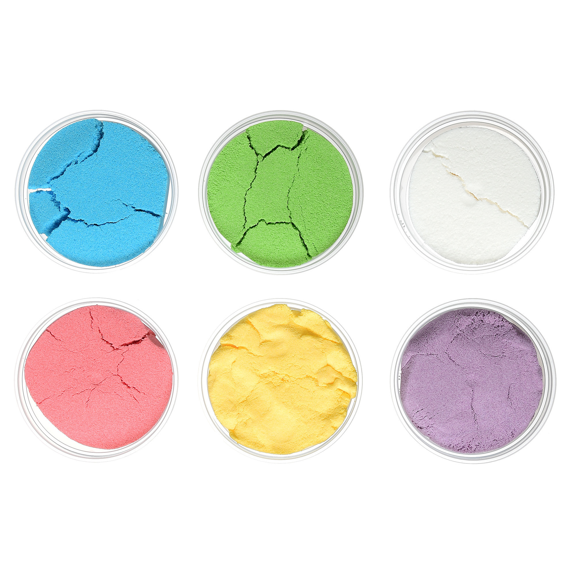 шесть открытых баночек в пластилином