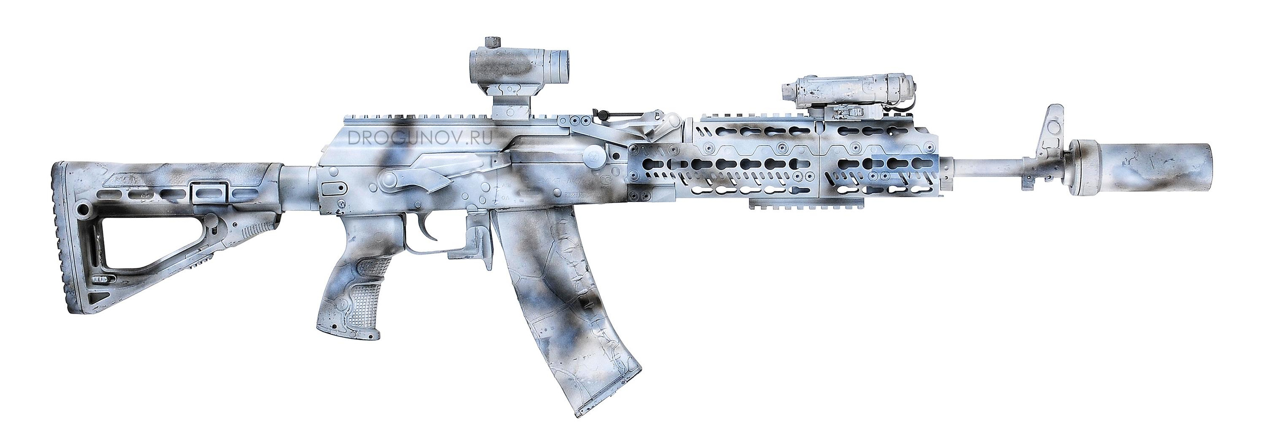 Автомат в зимней окраске на белом фоне