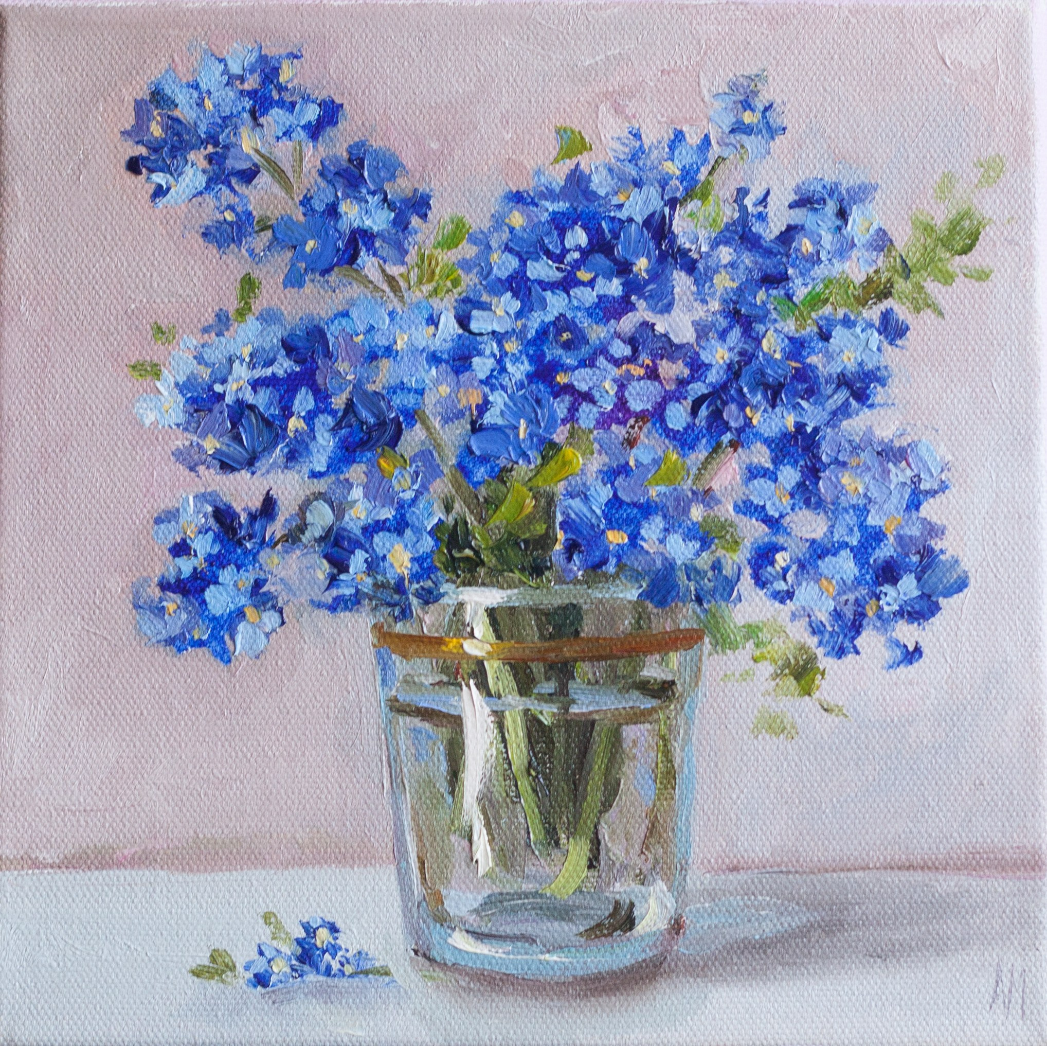 Синие цветы в стакане. купить Саратов натюрморты маслом