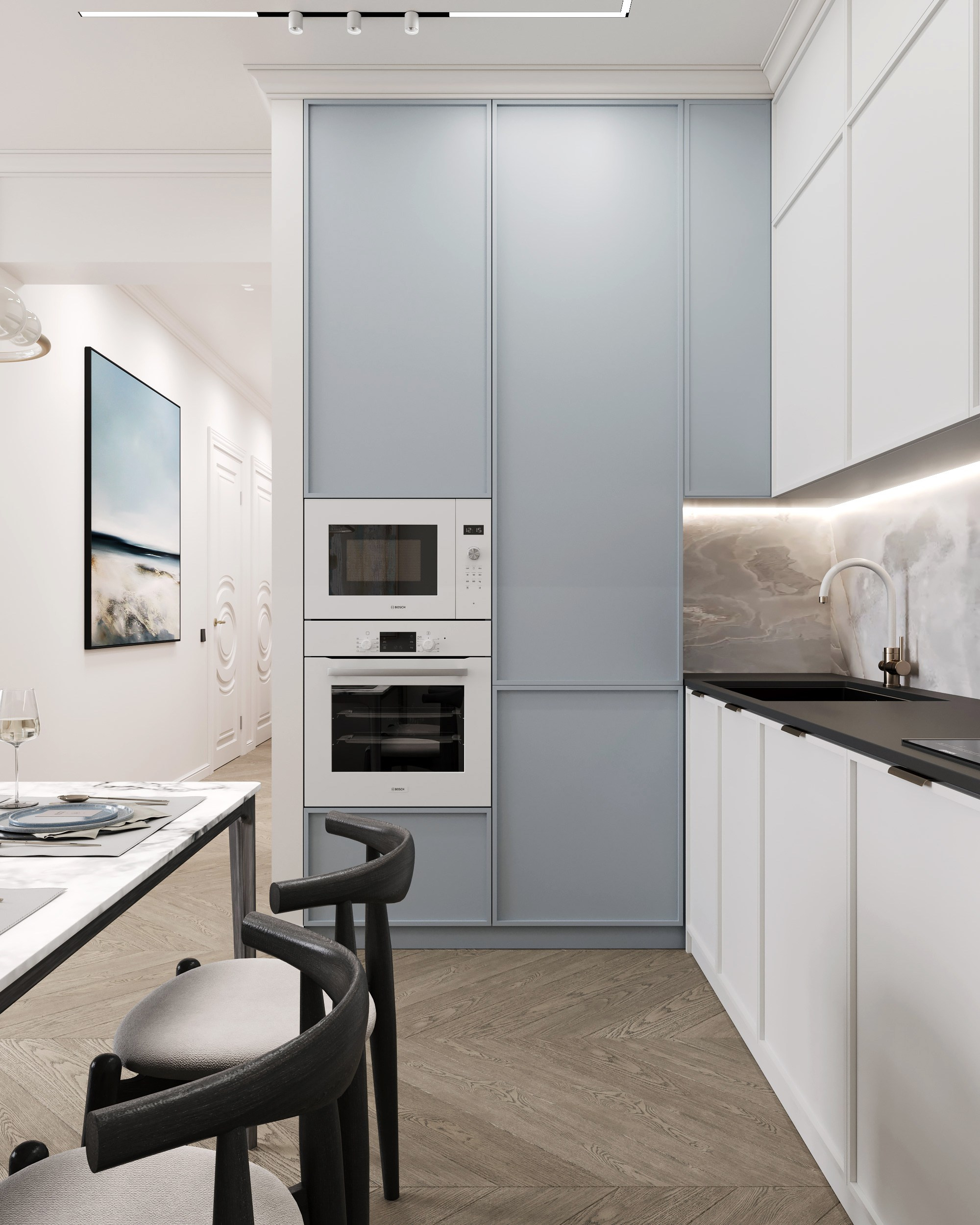 Blue Classic. Дизайн интерьера | 3D визуализация | Миланская Марина