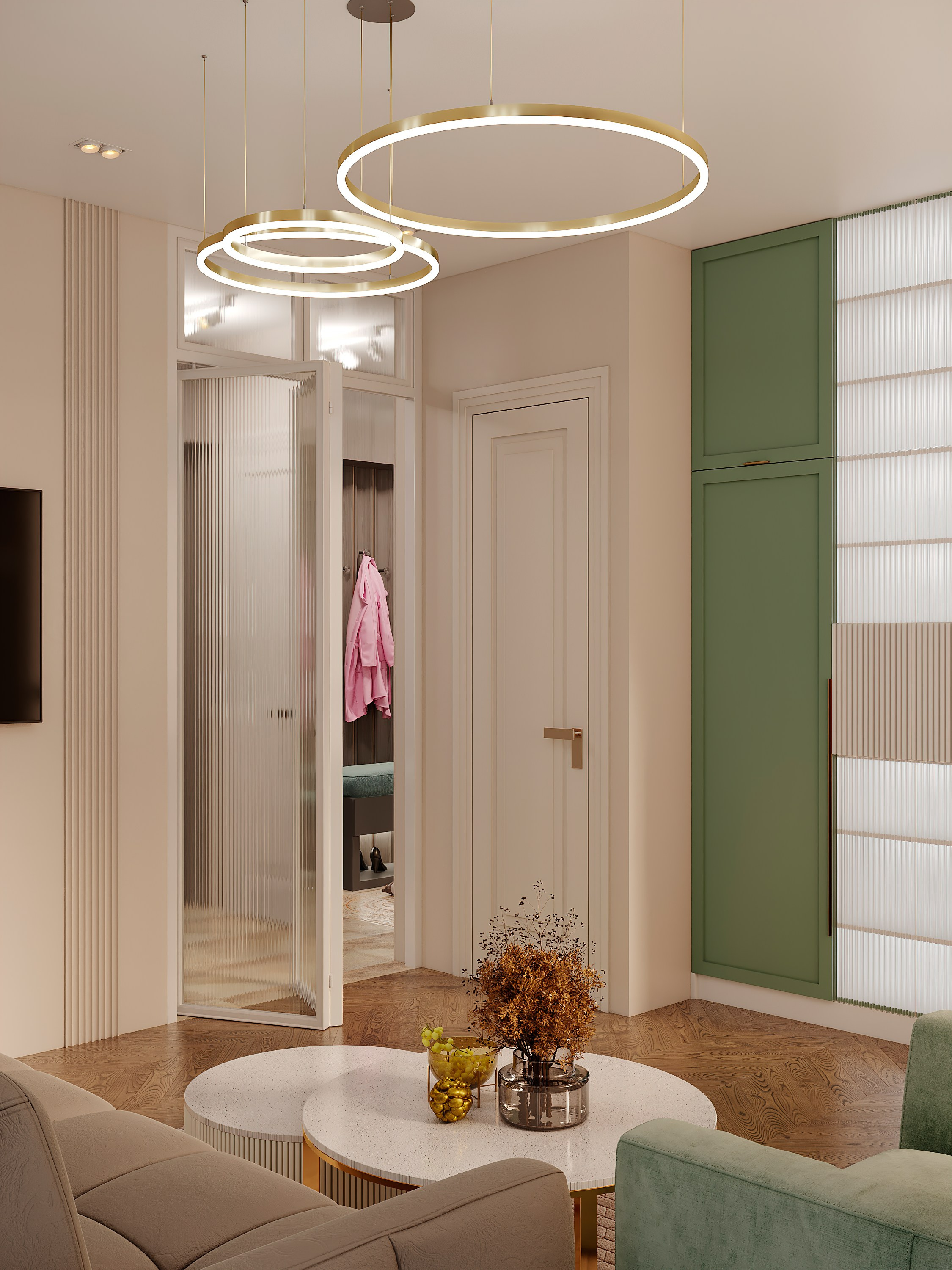Квартира с фисташковой кухней для молодой девушки г. Москва. Батракова Наталья дизайнер интерьеров Санкт-Петербург Москва Архангель