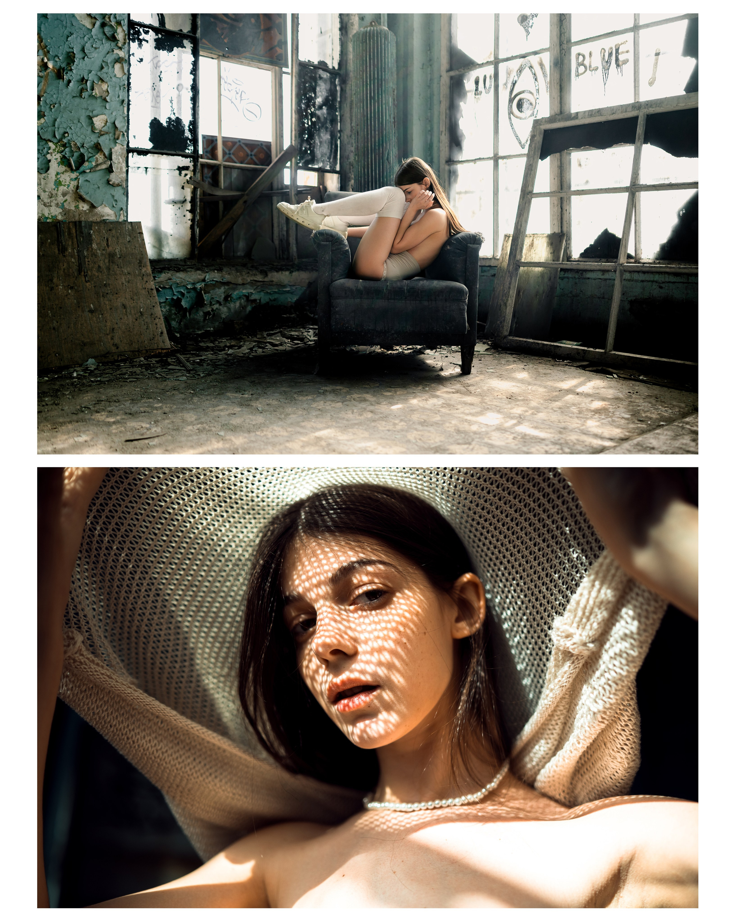 женский портрет на фоне заброшенного особнякя Нобеля