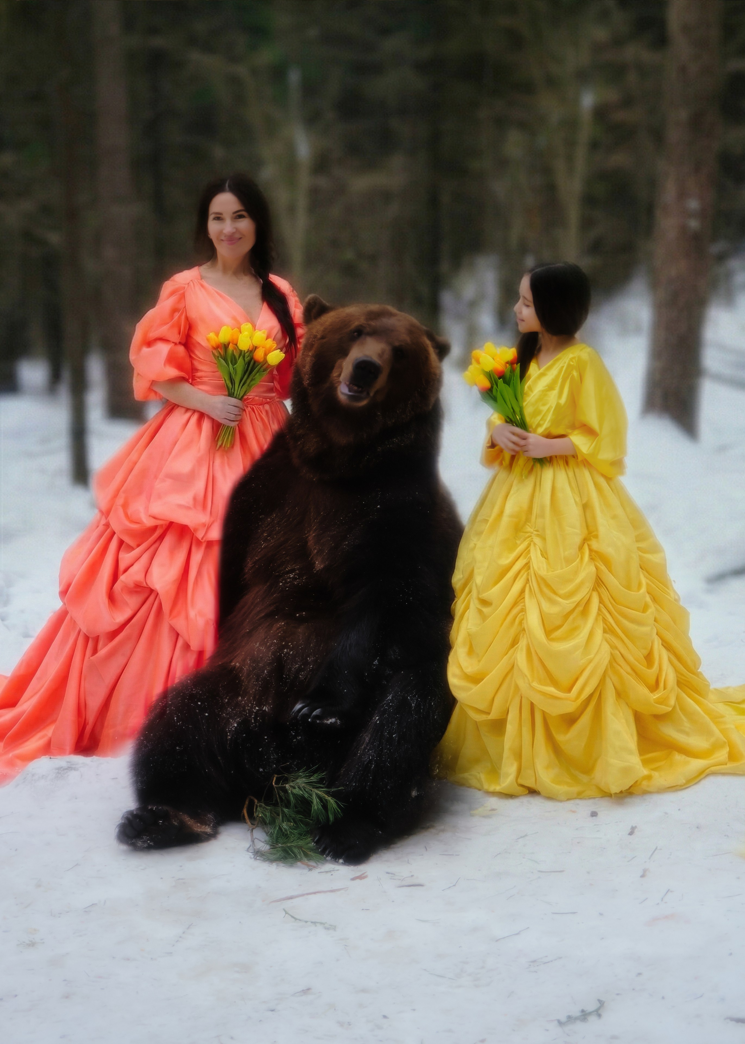 семейная фотосессия с медведем на природе в Москве