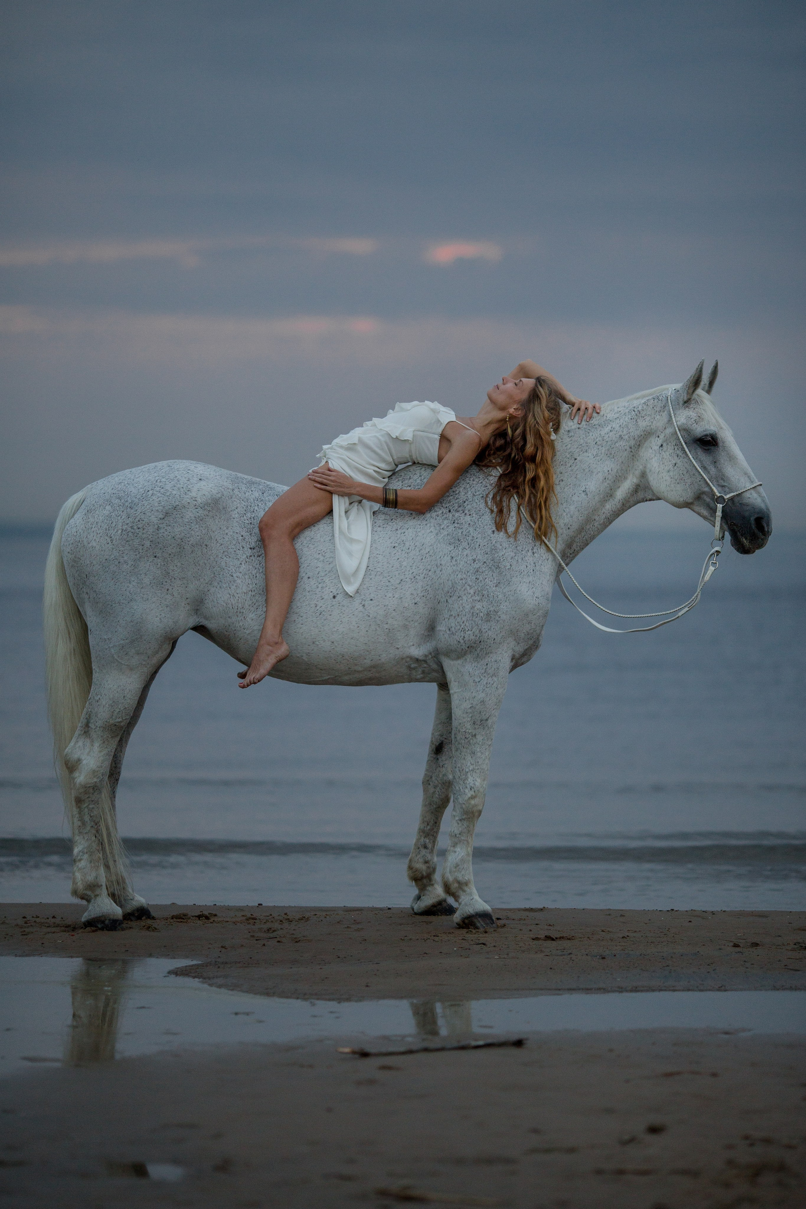 Закатная фотосессия с лошадью на Финском заливе