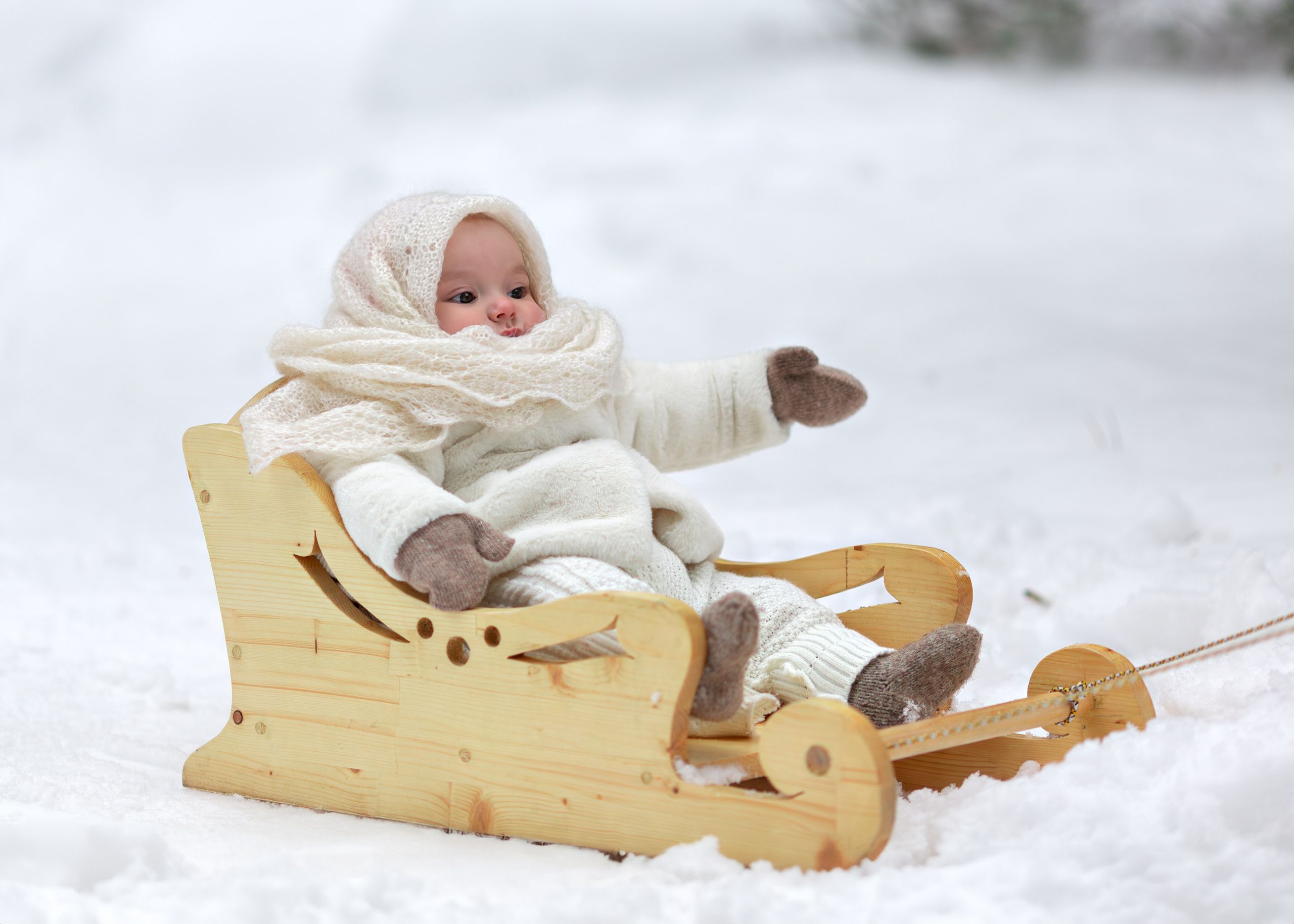 Девочка на санках в парке