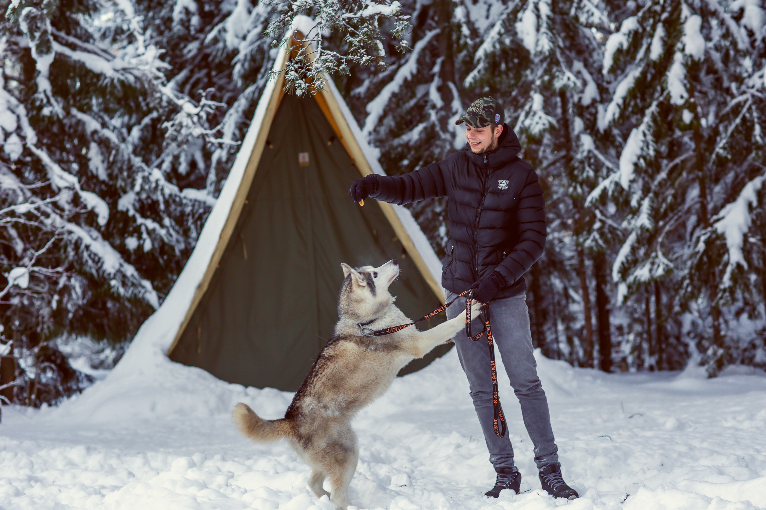 Зимняя фотосессия с Хаски. Репортажный, семейный, свадебный фотограф Санкт-Петербург Ольга Лесюк