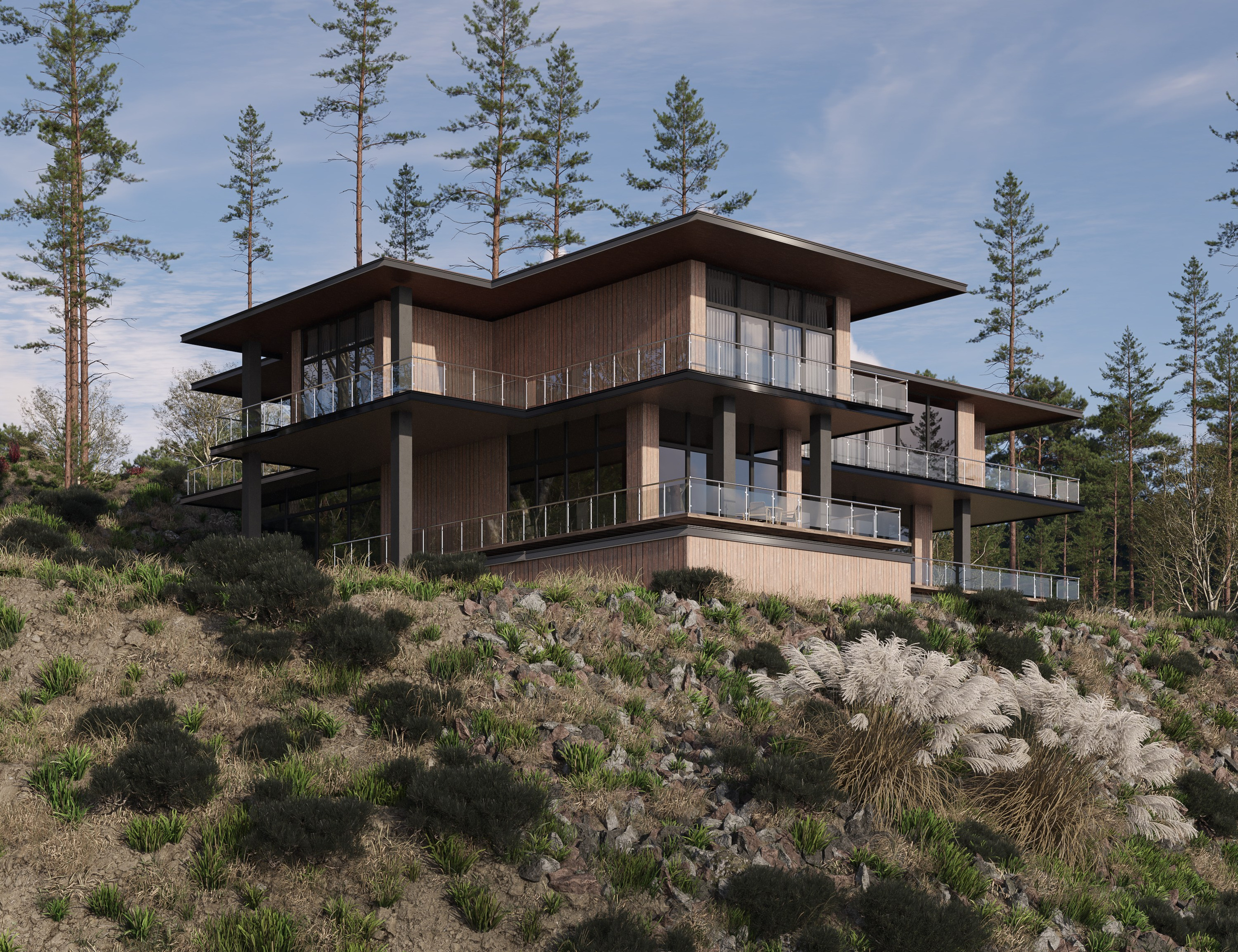 Коттедж у озера. 3D визуализация интерьера и архитектурной среды