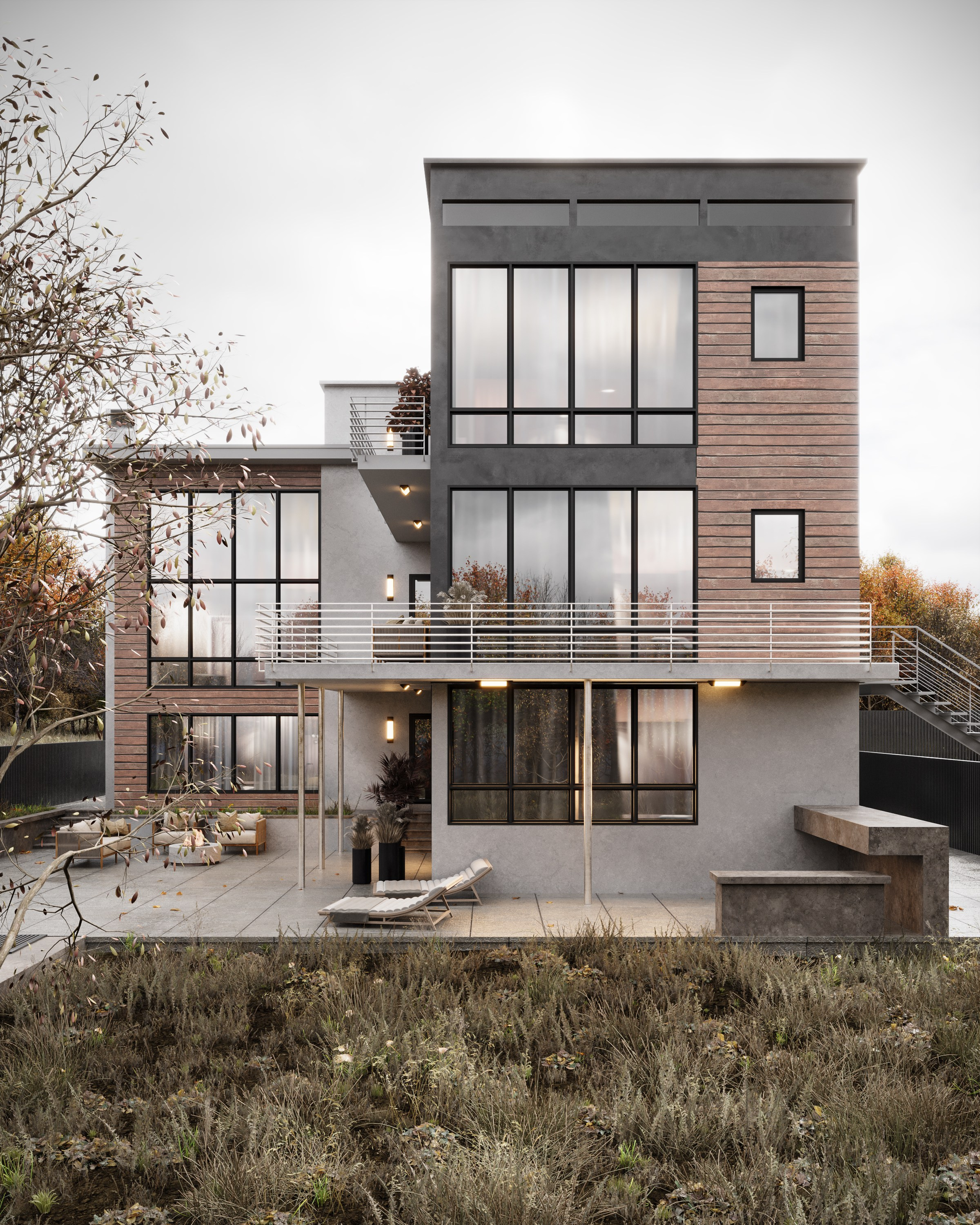 House with a swimming pool. 3D визуализация интерьера и архитектурной среды