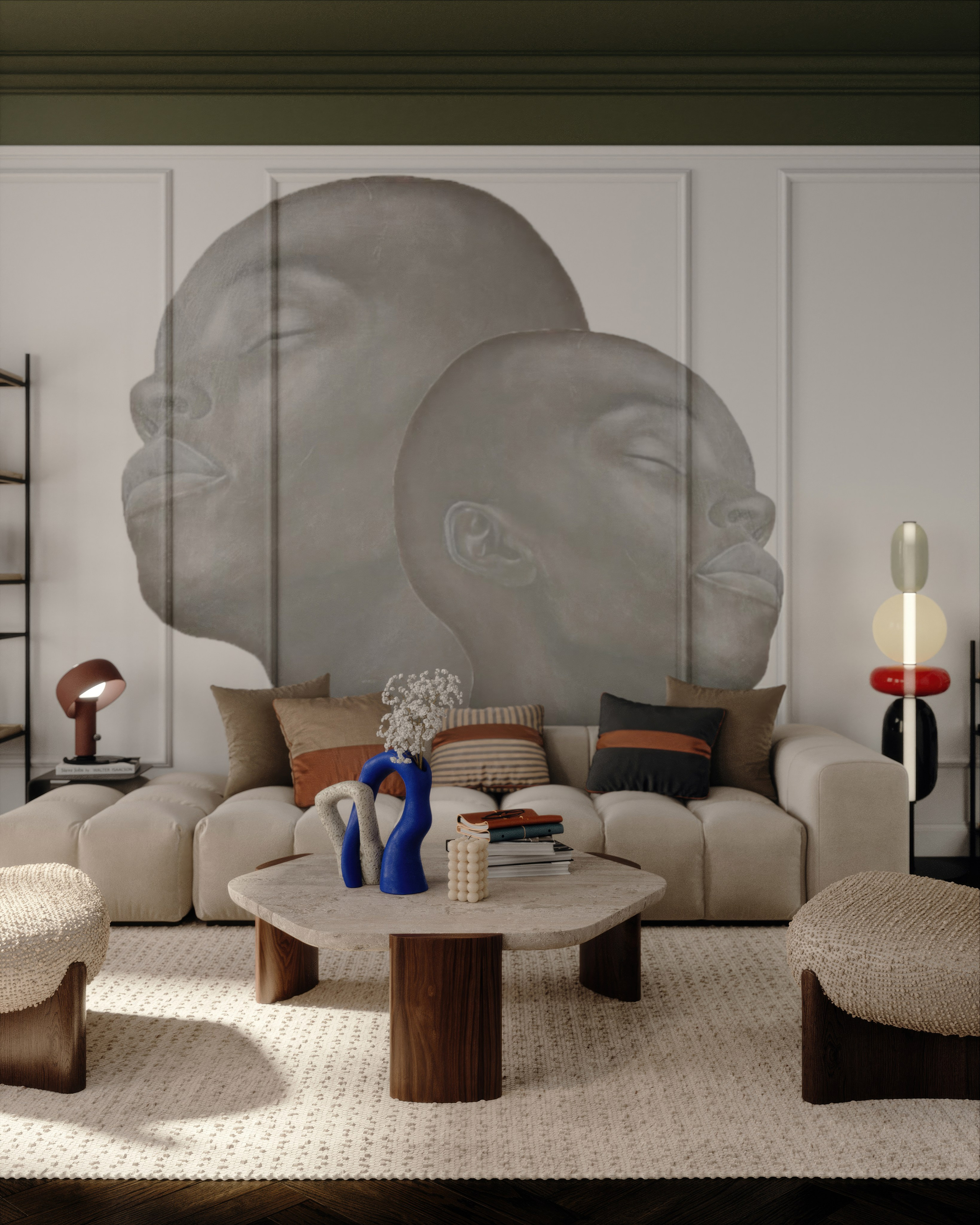 Интерьер гостиной в неоклассическом стиле. 3D визуализация интерьера и архитектурной среды