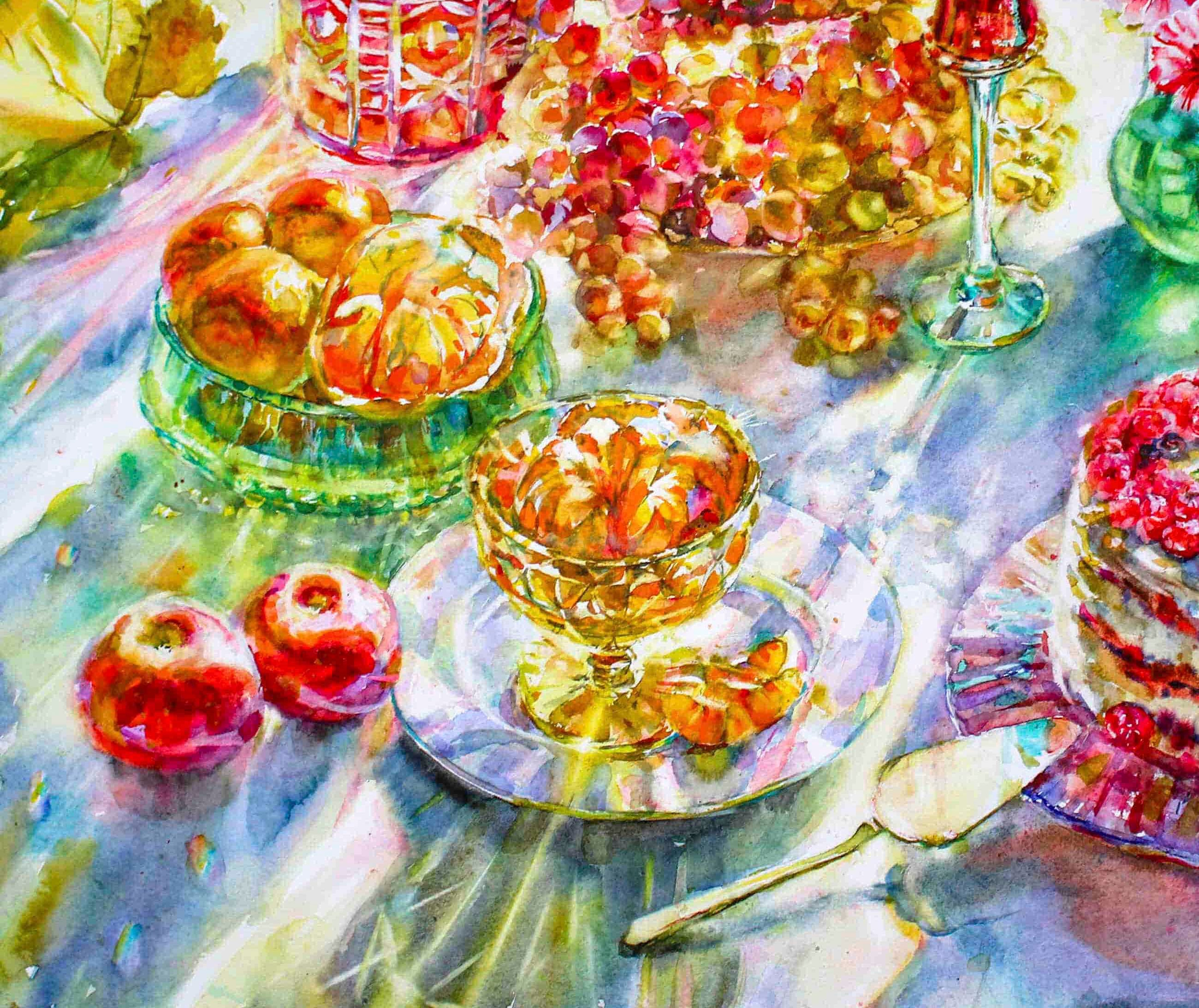 Картина акварелью в интерьер кухни — «Погода в доме» | Поплавская, 70×53. Свет акварели Галины Поплавской