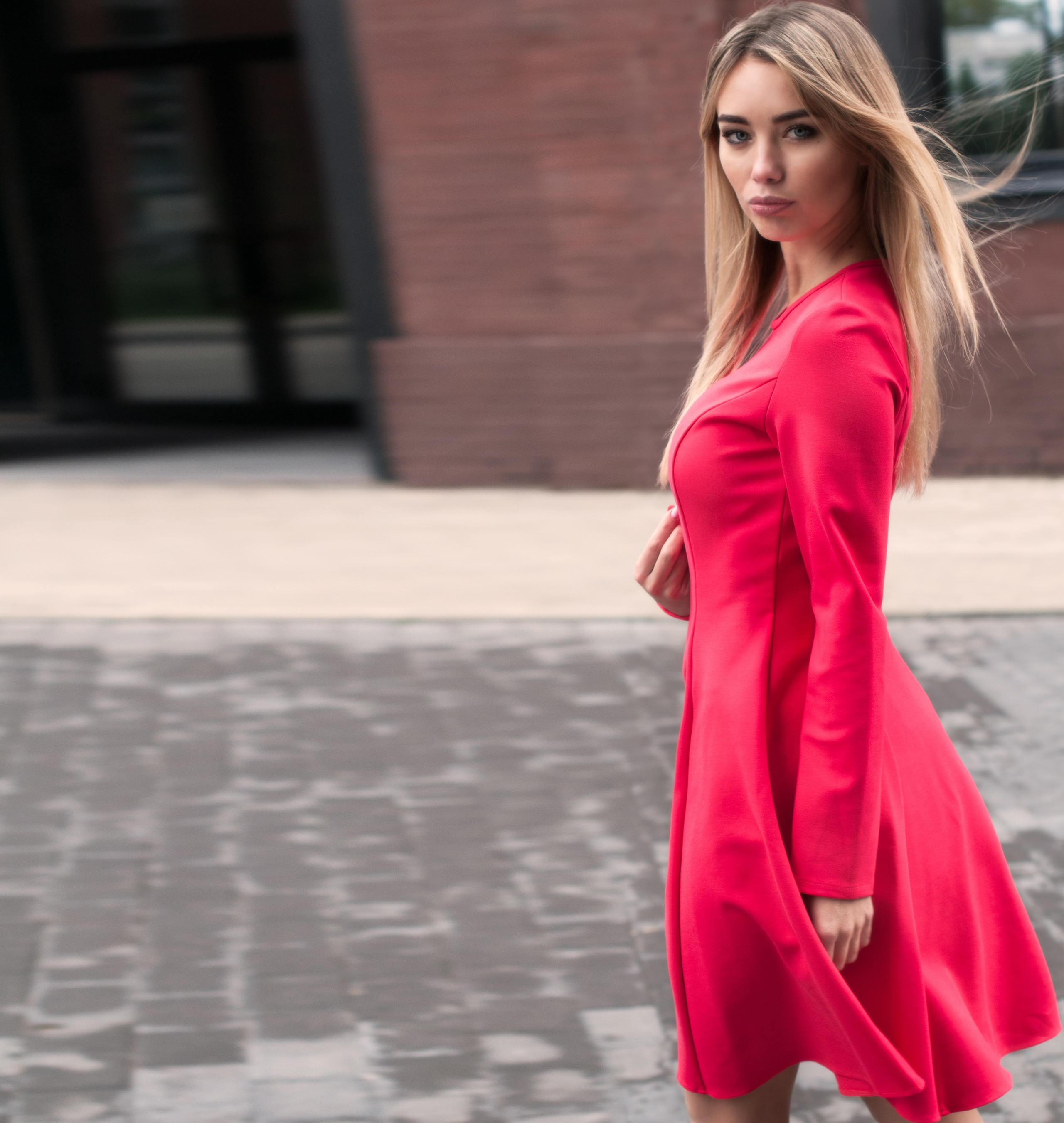 Photo shoot in street style for the new collection of international brand of women's clothing