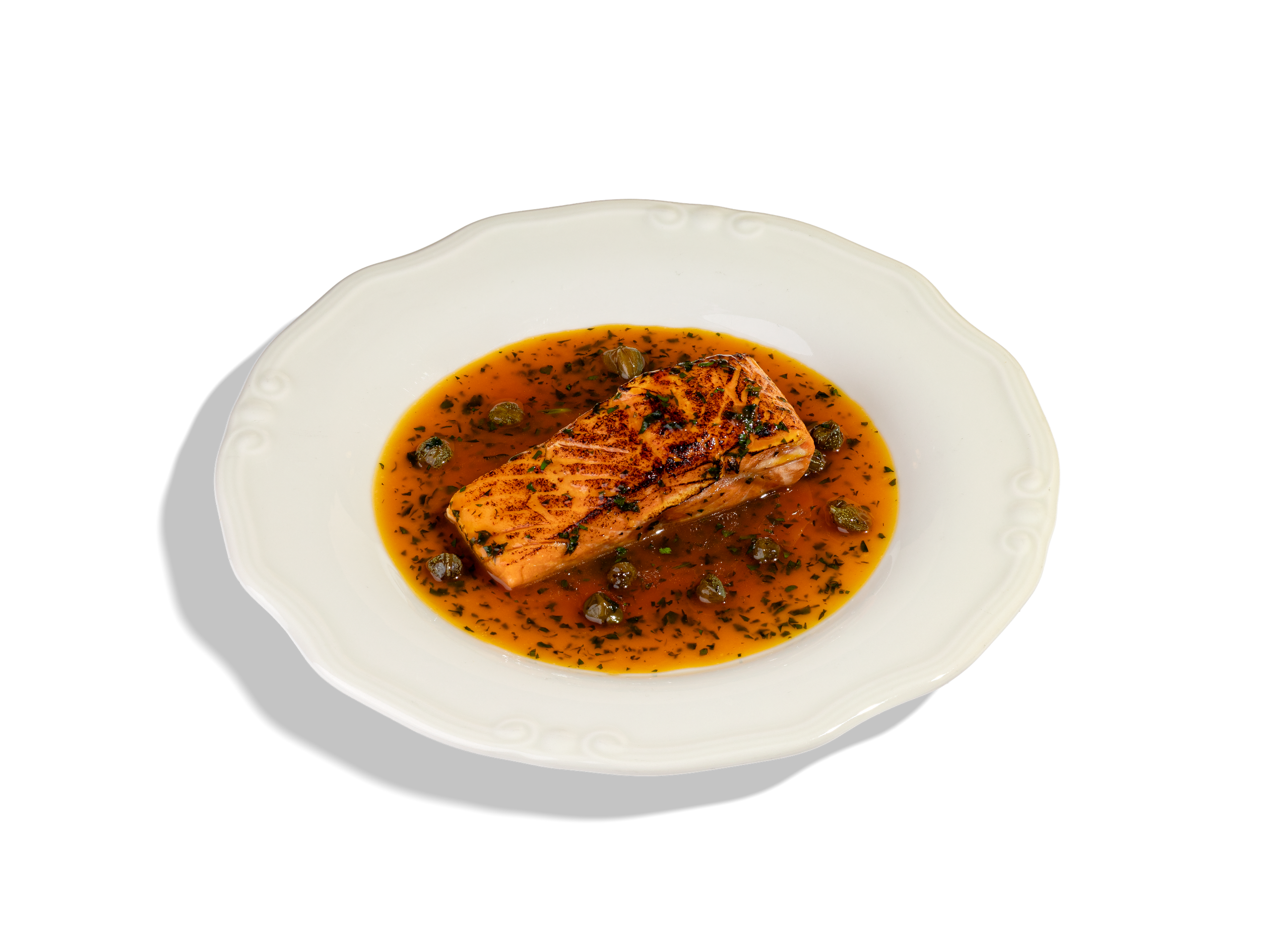 СТЕЙК - ЛОСОСЬ СУ-ВИД С АПЕЛЬСИНОМ СОУСОМ — 1100Р. Свежий лосось су-вид ( томленый 9 минут на 80 градусах) на подушке из апельсинового соуса. 