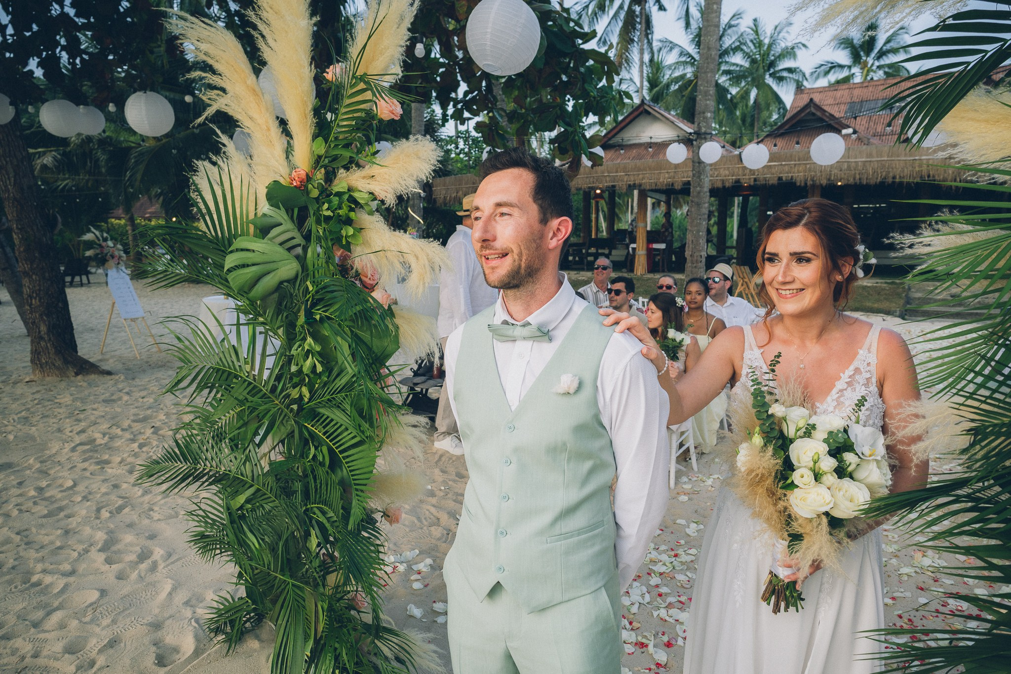Sunset Beach Wedding with Guests in Koh Samui
