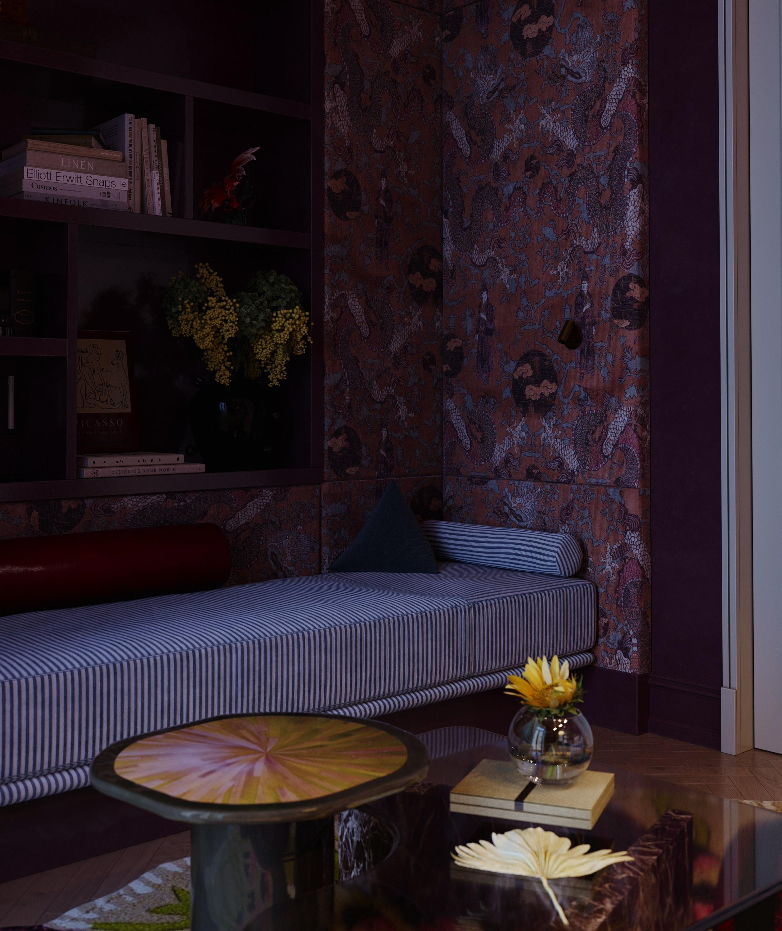 Кабинет-библиотека. 3D визуализация дизайна интерьера. 3D interior design visualizer