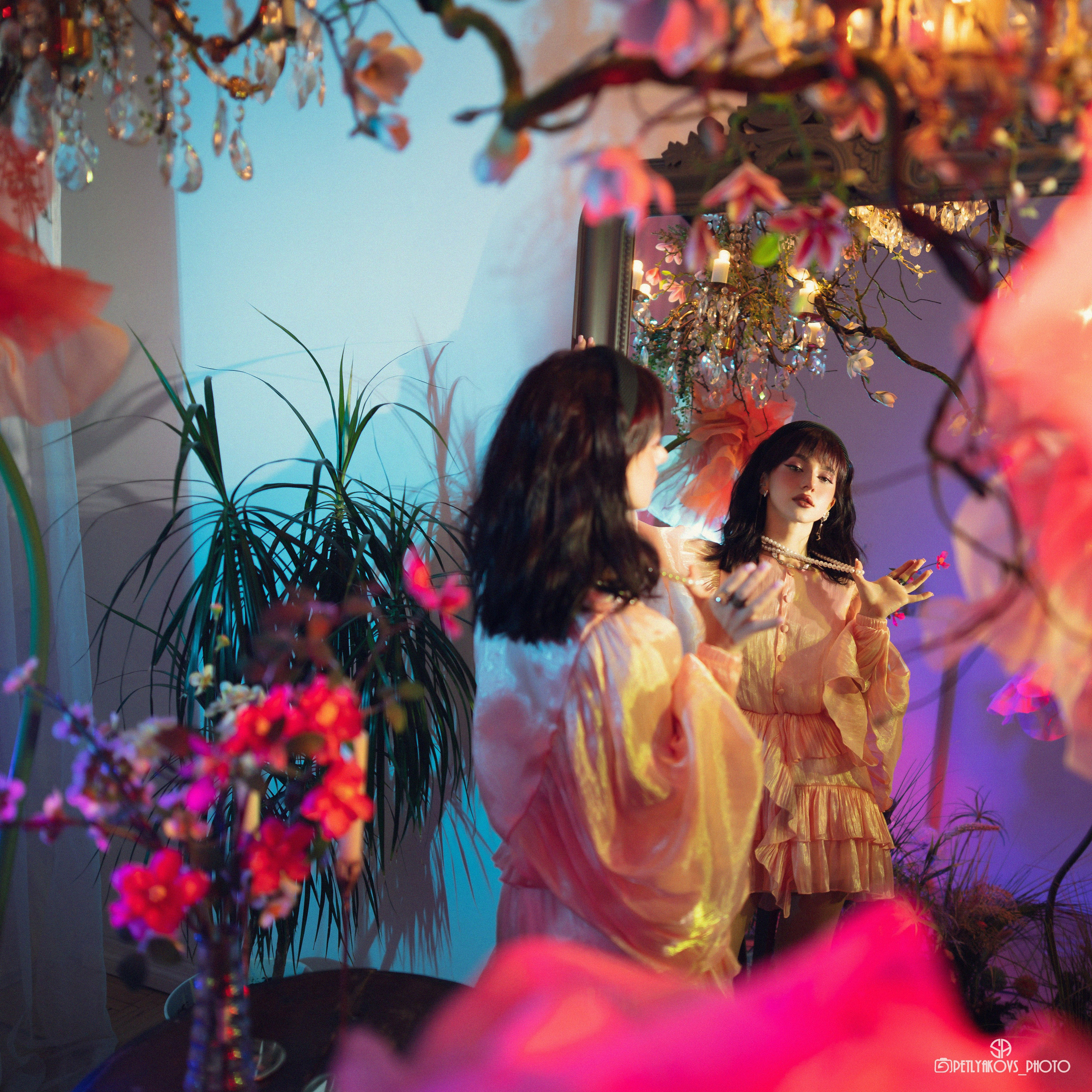 Photoshoot with colored light in Tbilisi