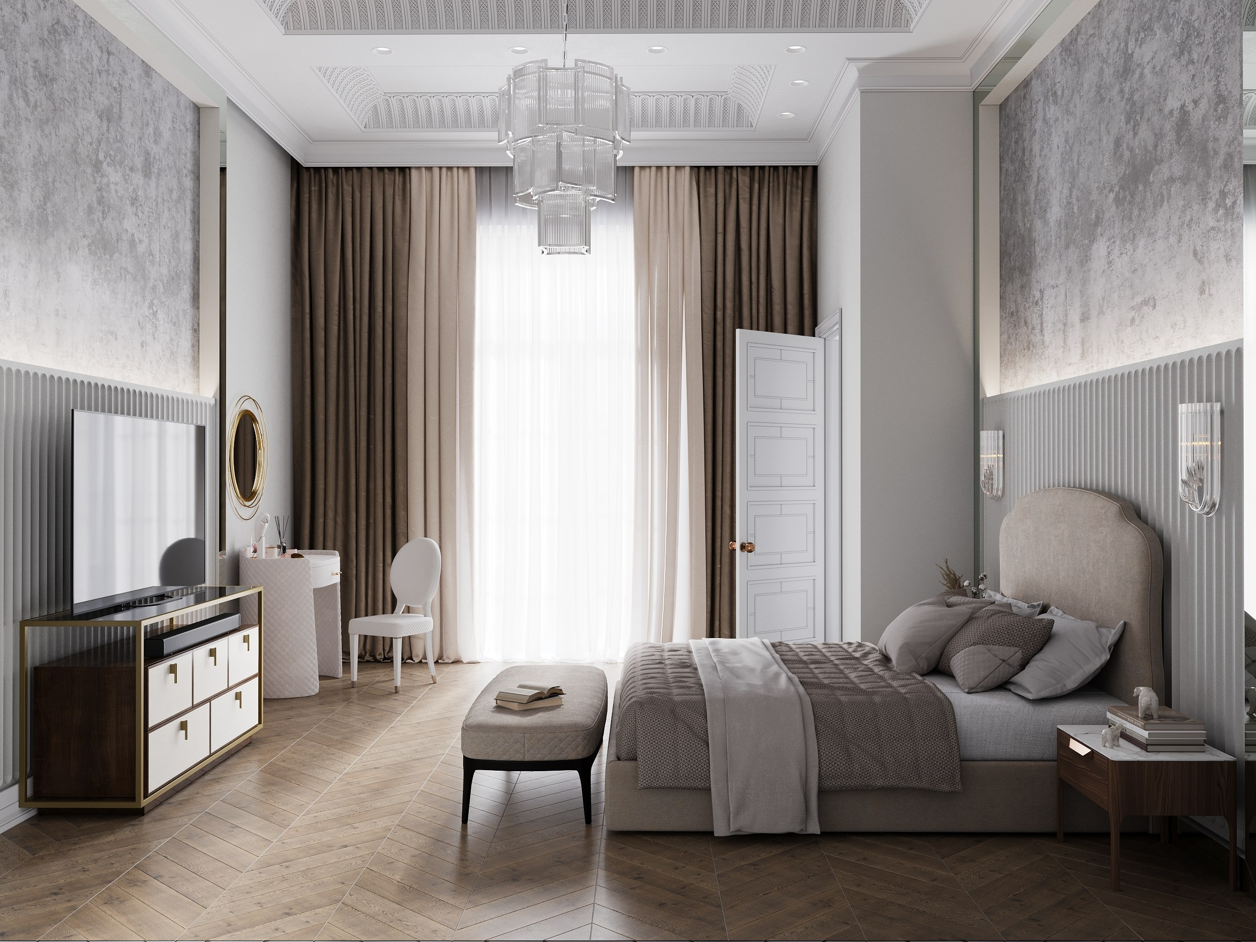 Мастер спальня в частном доме. Клиент Aliri design studio. Евгений Пырков — 3d визуализатор интерьеров и экстерьеров России