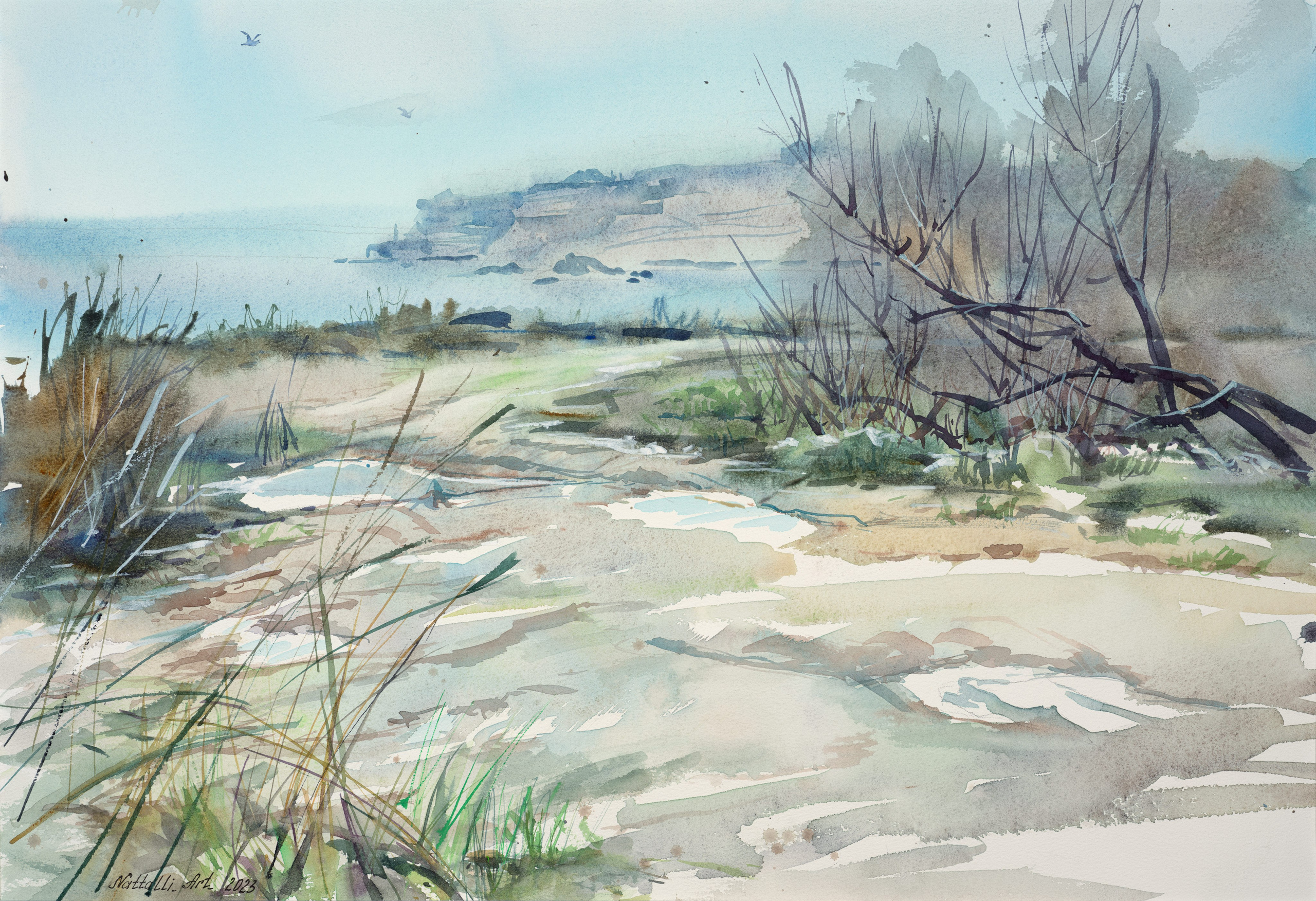 «Голубая Бухта» - художник Наталья Спириденкова (бумага, акварель, 50x70 см, 2023)