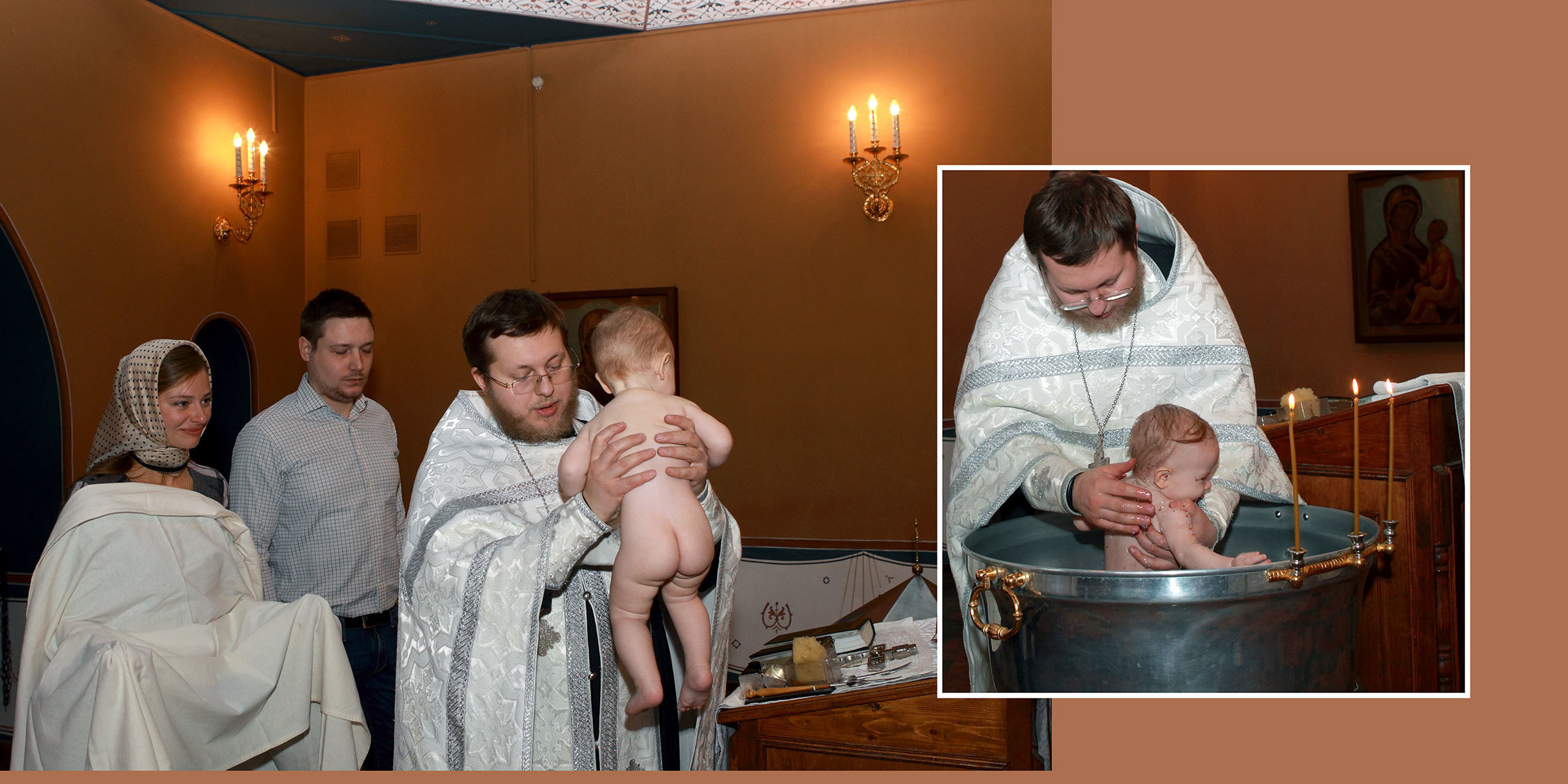 Съемка обряда крещения запечатлена в фотокниге. Детский, семейный и портретный фотограф в Москве Марина Смрига