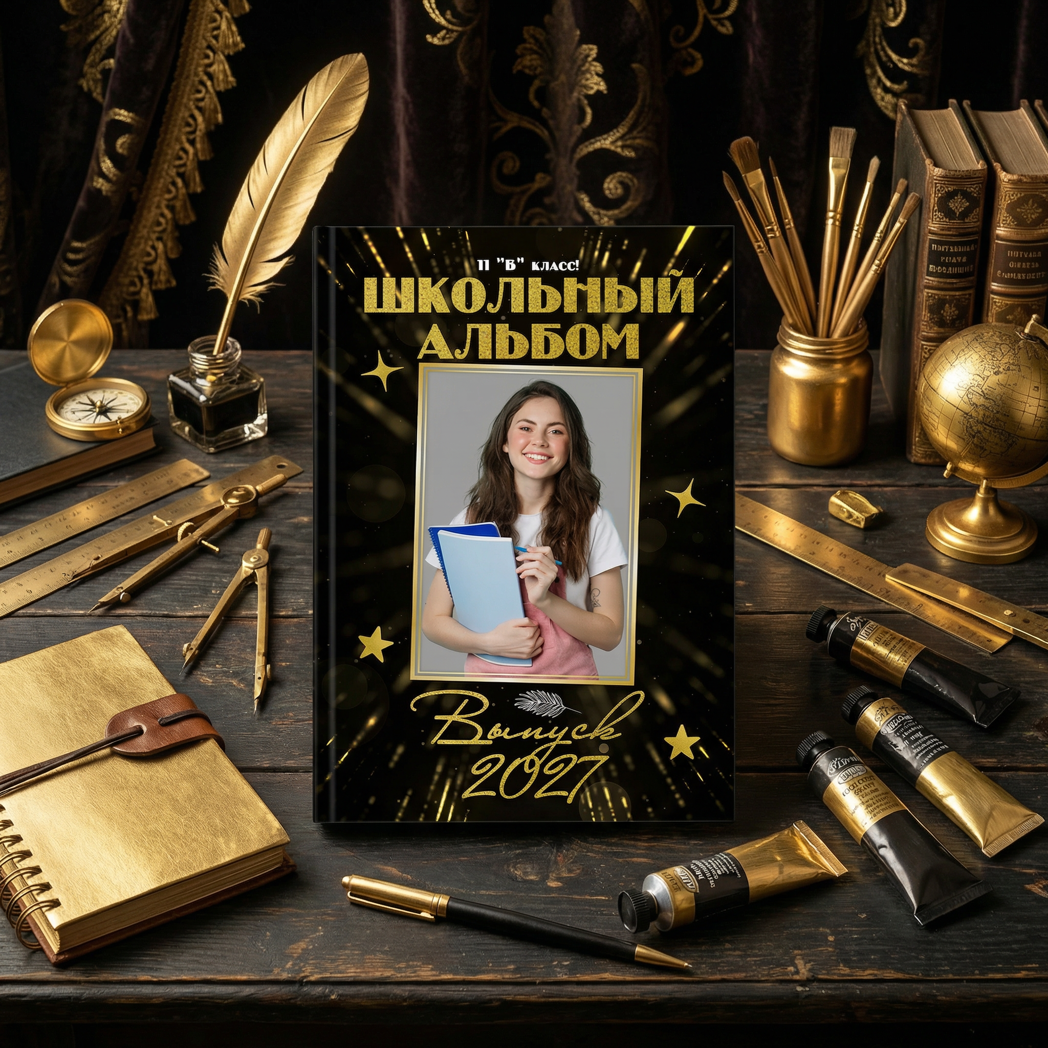 026 Gold Black. Дизайны, psd шаблоны школьных и выпускных альбомов и обложек