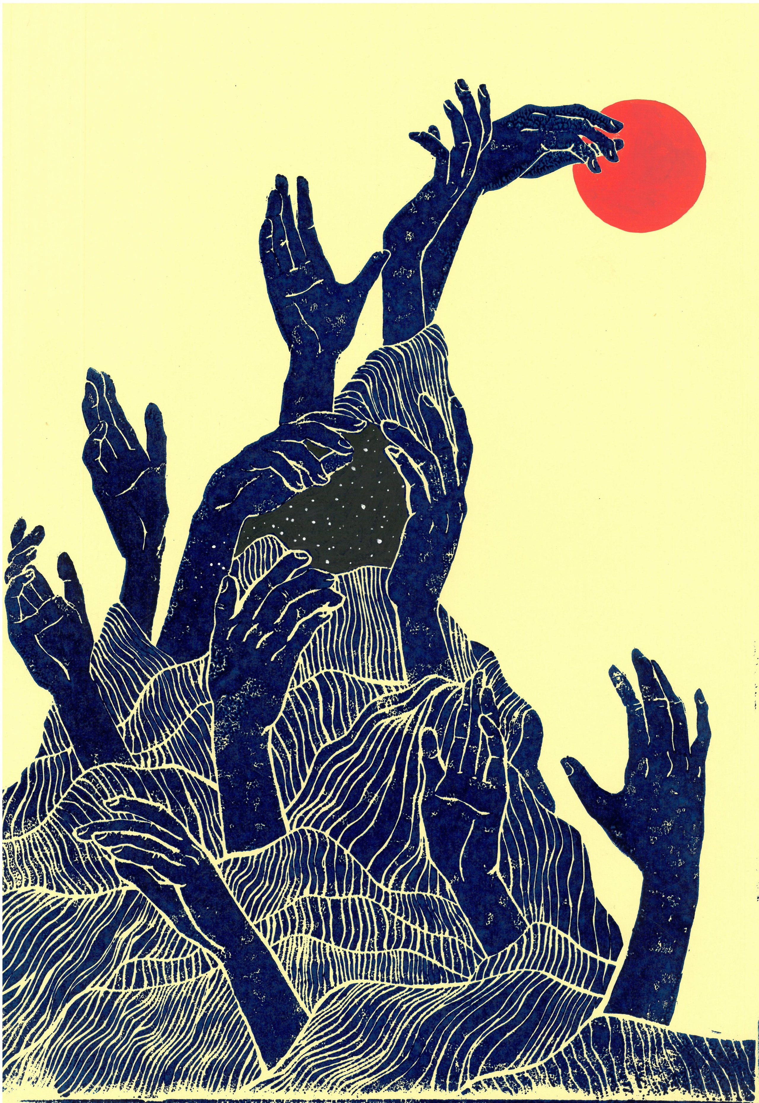 графический лист изображающий руки танцующих людей на рассвете