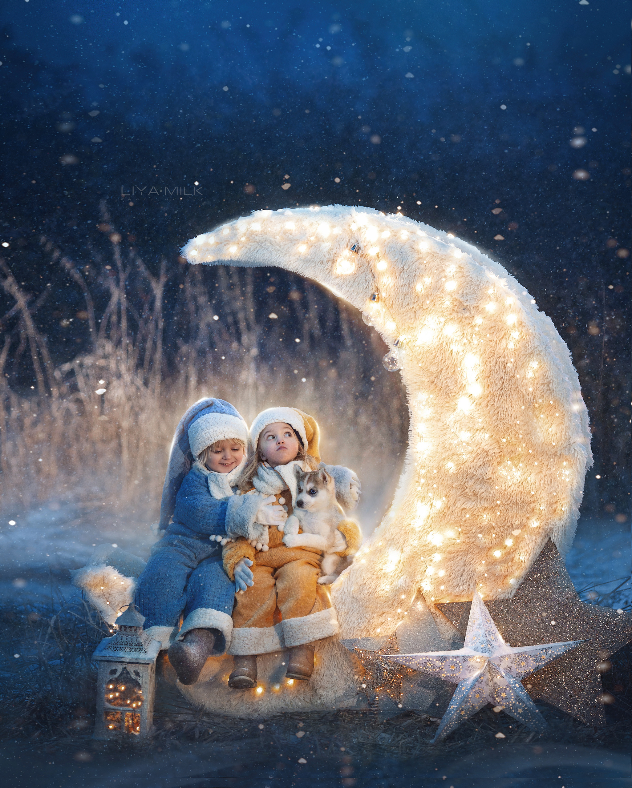 луна, гномики, фотосессии в снегу