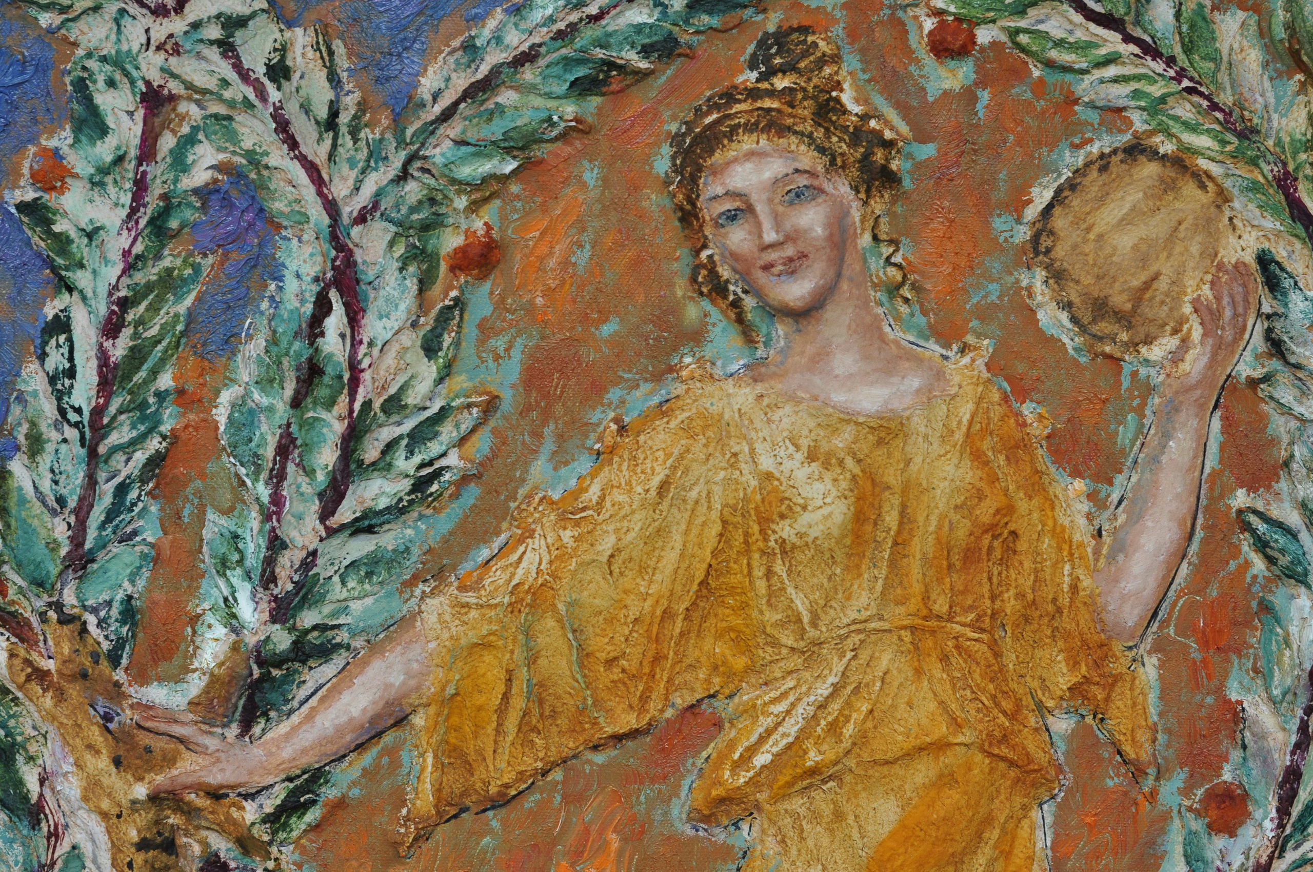 "Танец среди лиан" фрагмент, холст, папье-маше, масло,2025